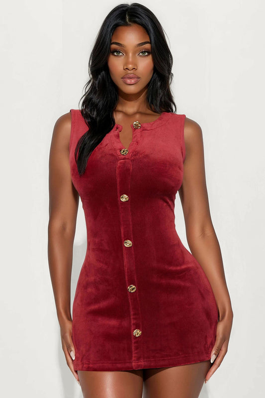 Raegan Corduroy Button Up Mini Dress - Wine