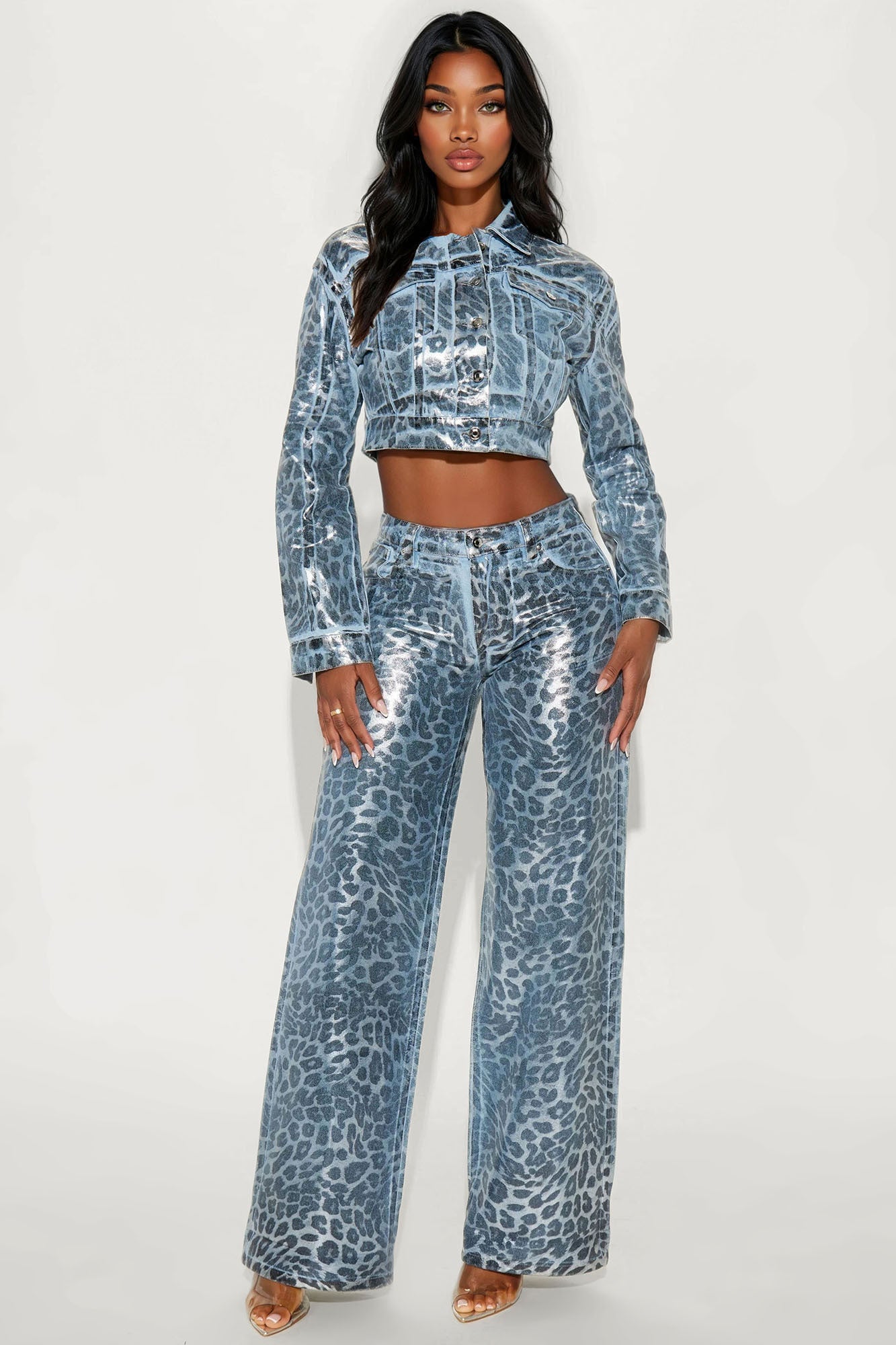 Cosmic Spots Cuffed Wide Leg Jeans - Light Wash