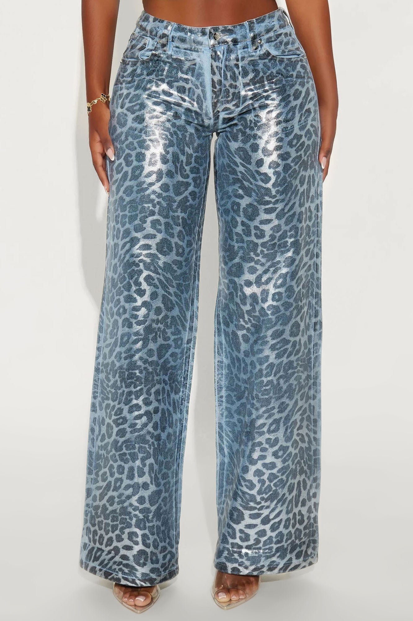 Cosmic Spots Cuffed Wide Leg Jeans - Light Wash