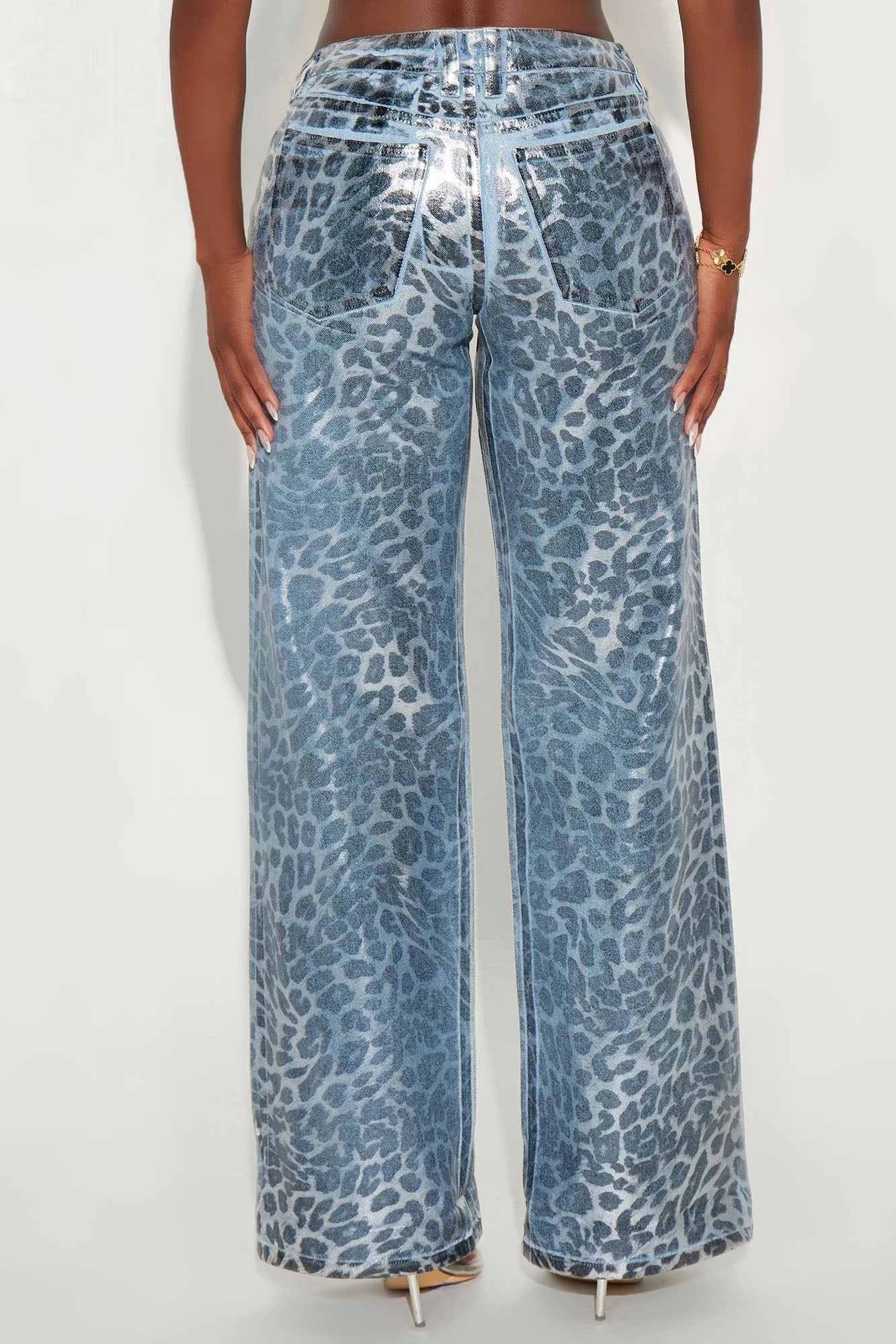 Cosmic Spots Cuffed Wide Leg Jeans - Light Wash