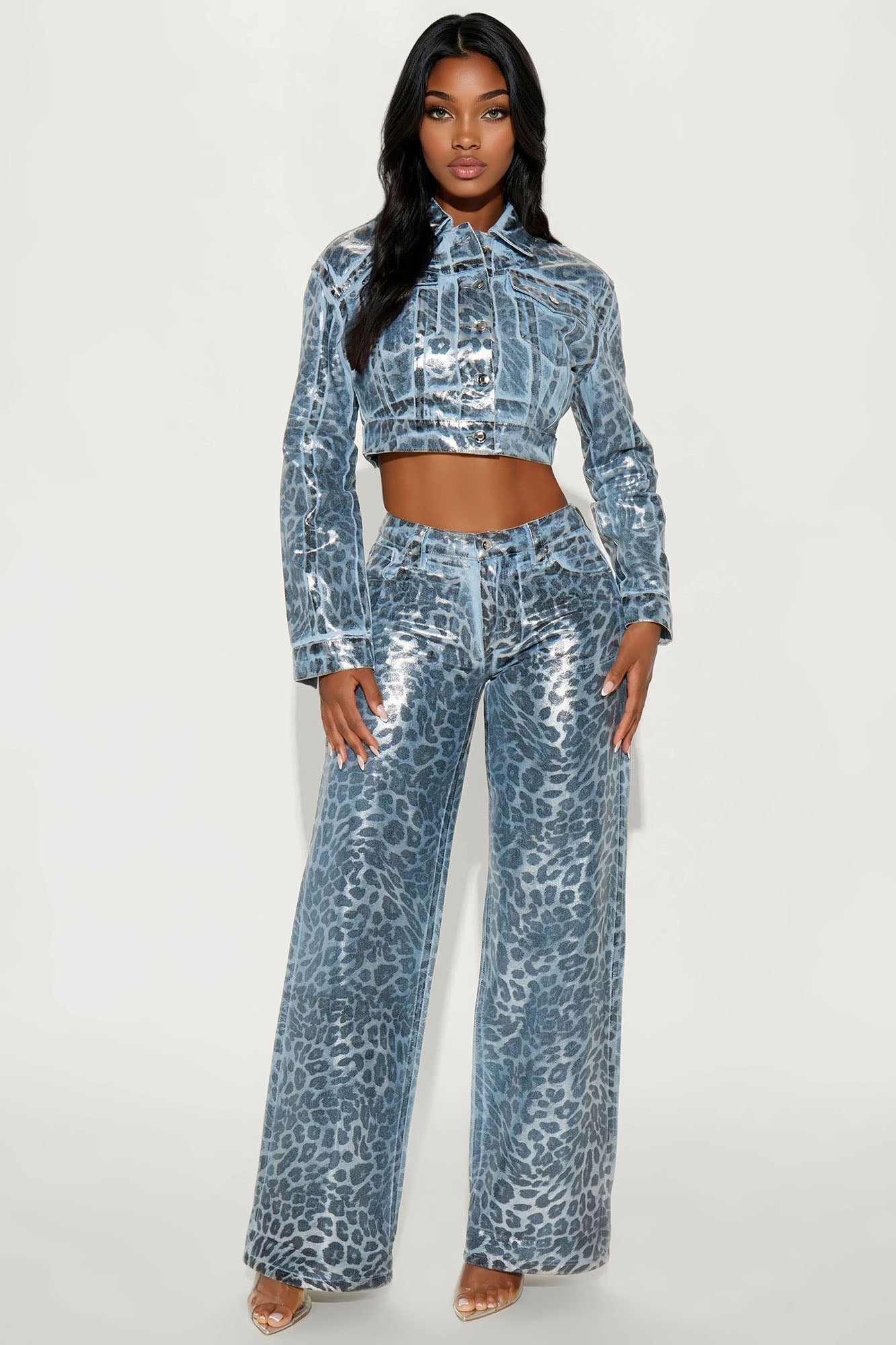 Cosmic Spots Cropped Denim Jacket - Light Wash