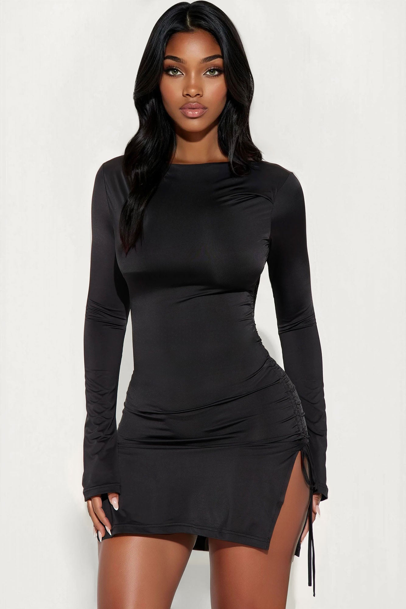 Dancing Queen Drawstring Mini Dress - Black