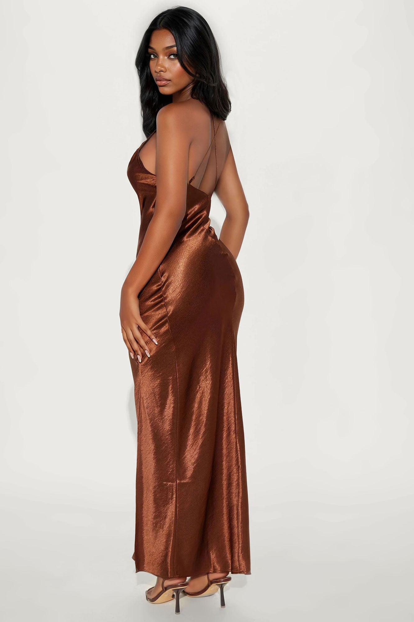 Still Yours Satin Maxi Dress - Chocolate