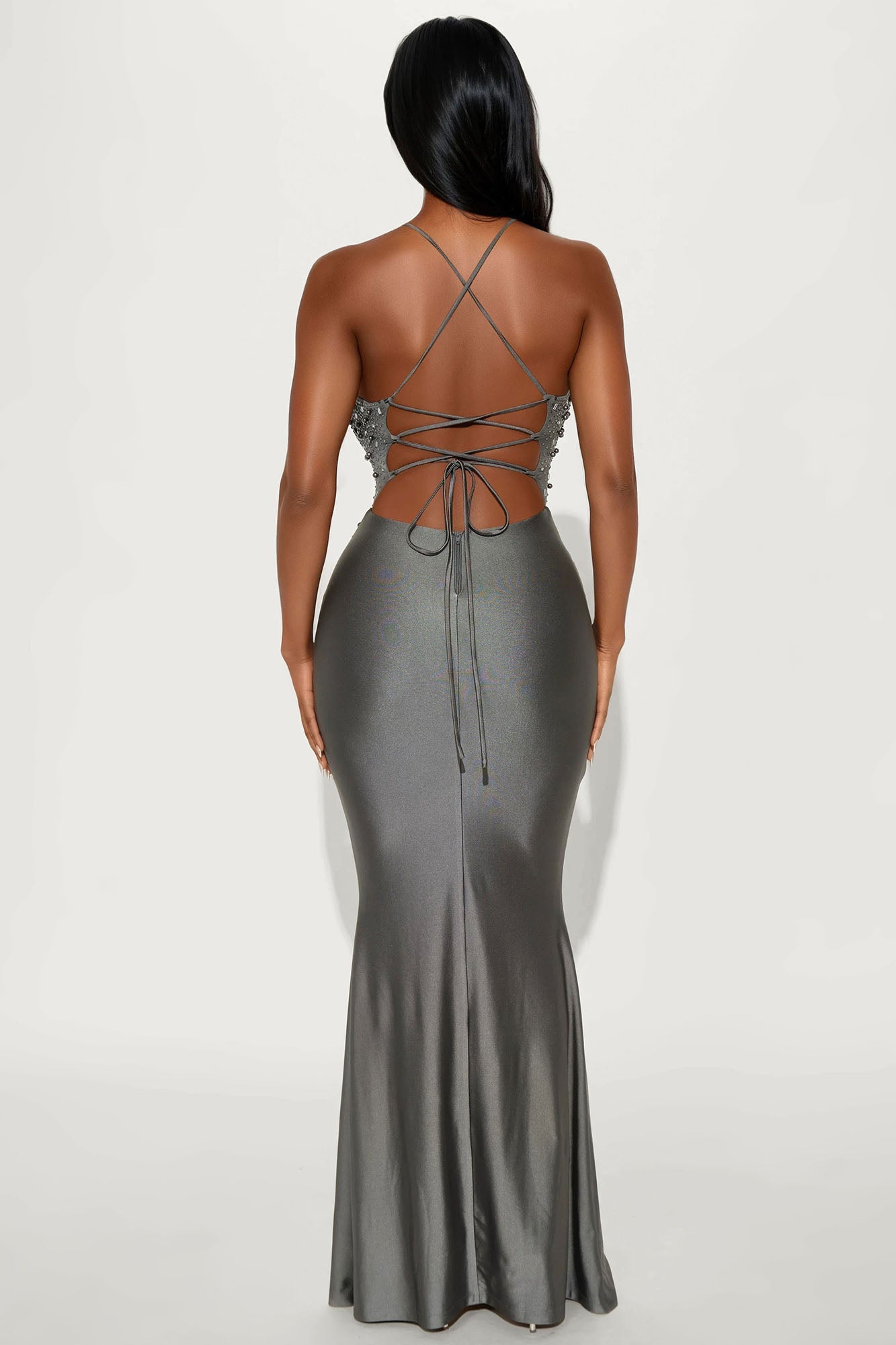 Players Charm Embellished Maxi Gown - Grey