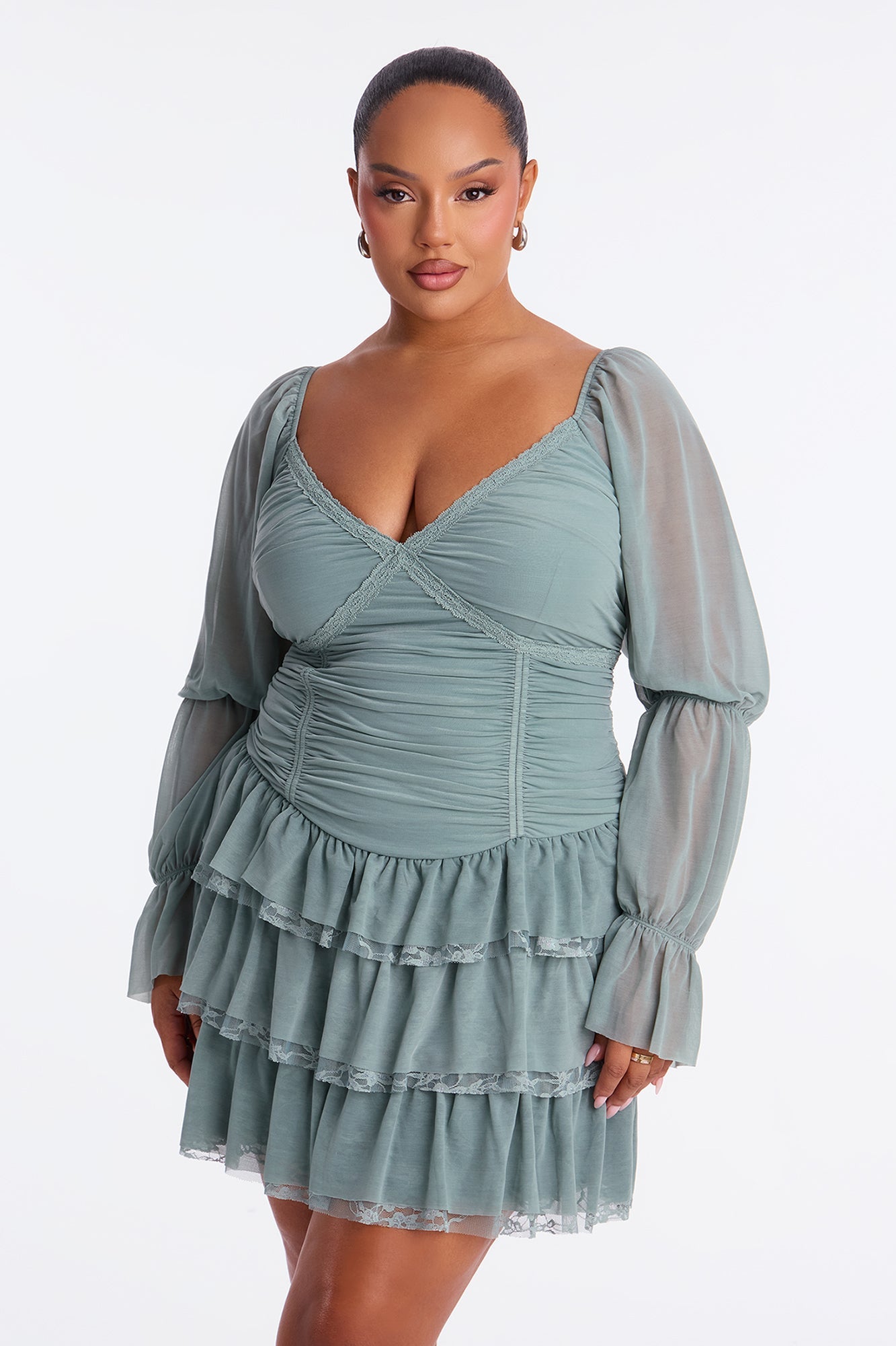 Romantic Gesture Mesh Mini Dress - Sage