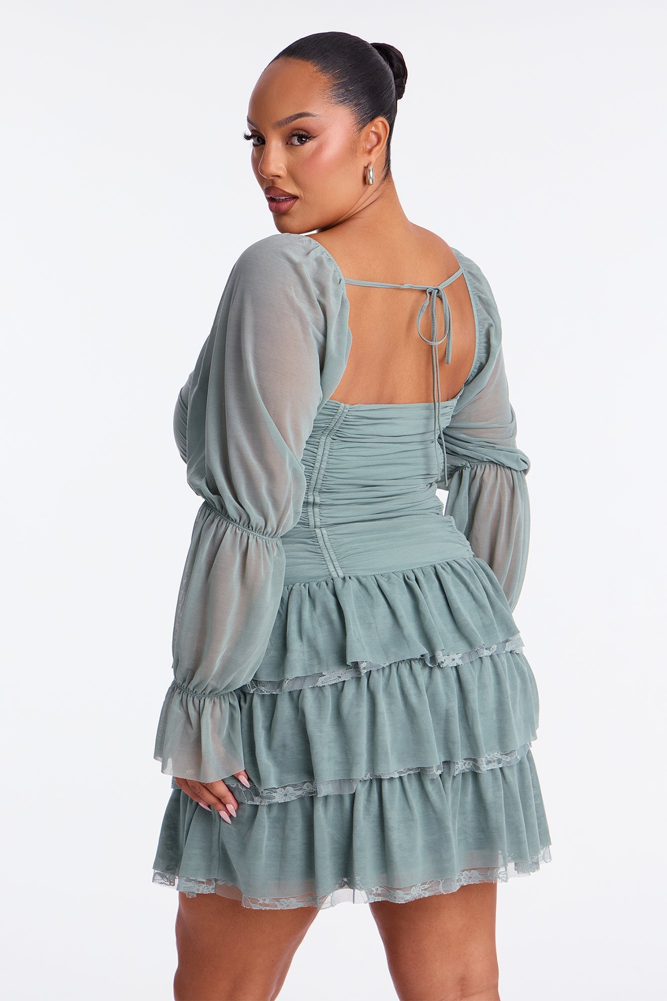 Romantic Gesture Mesh Mini Dress - Sage