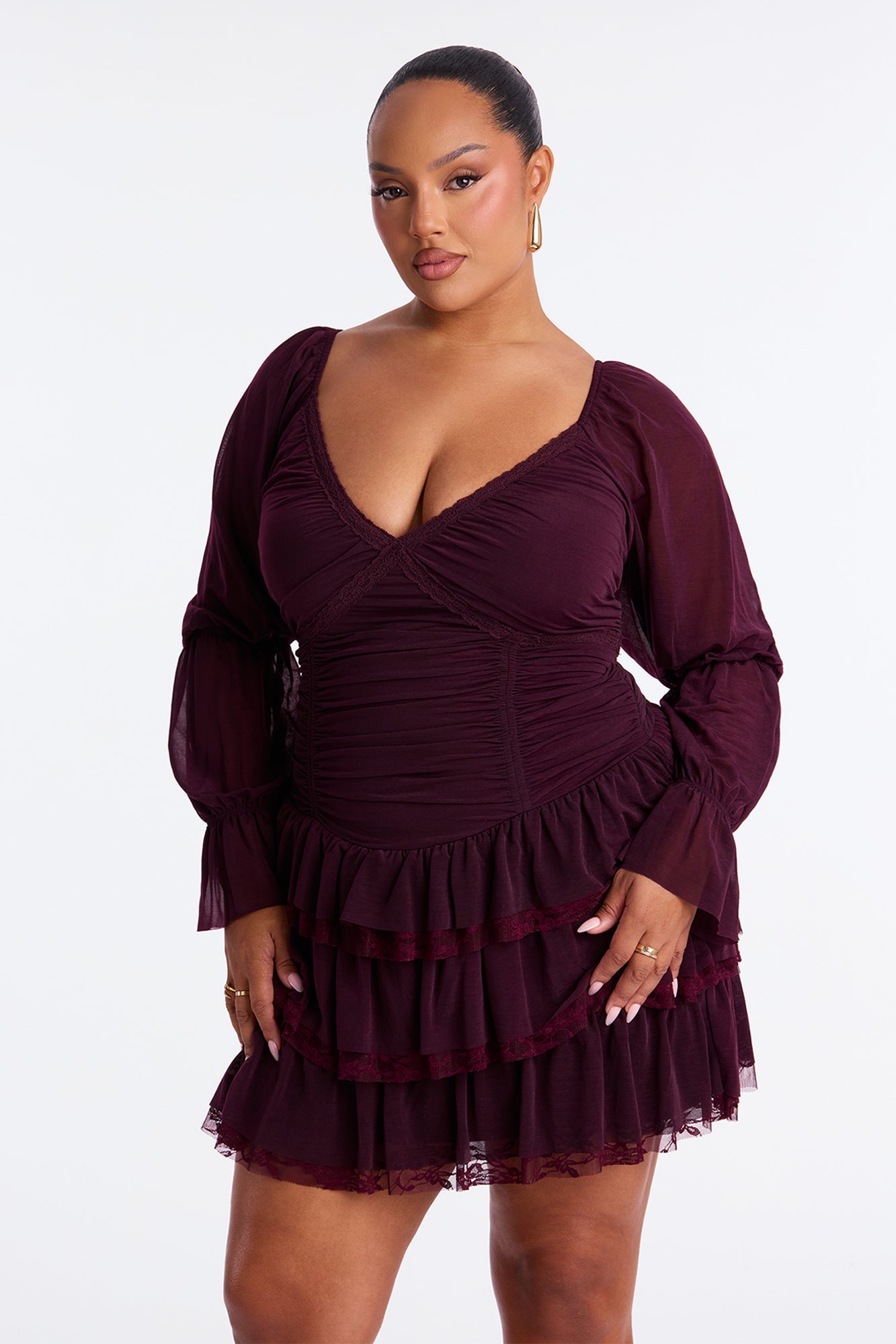 Romantic Gesture Mesh Mini Dress - Plum