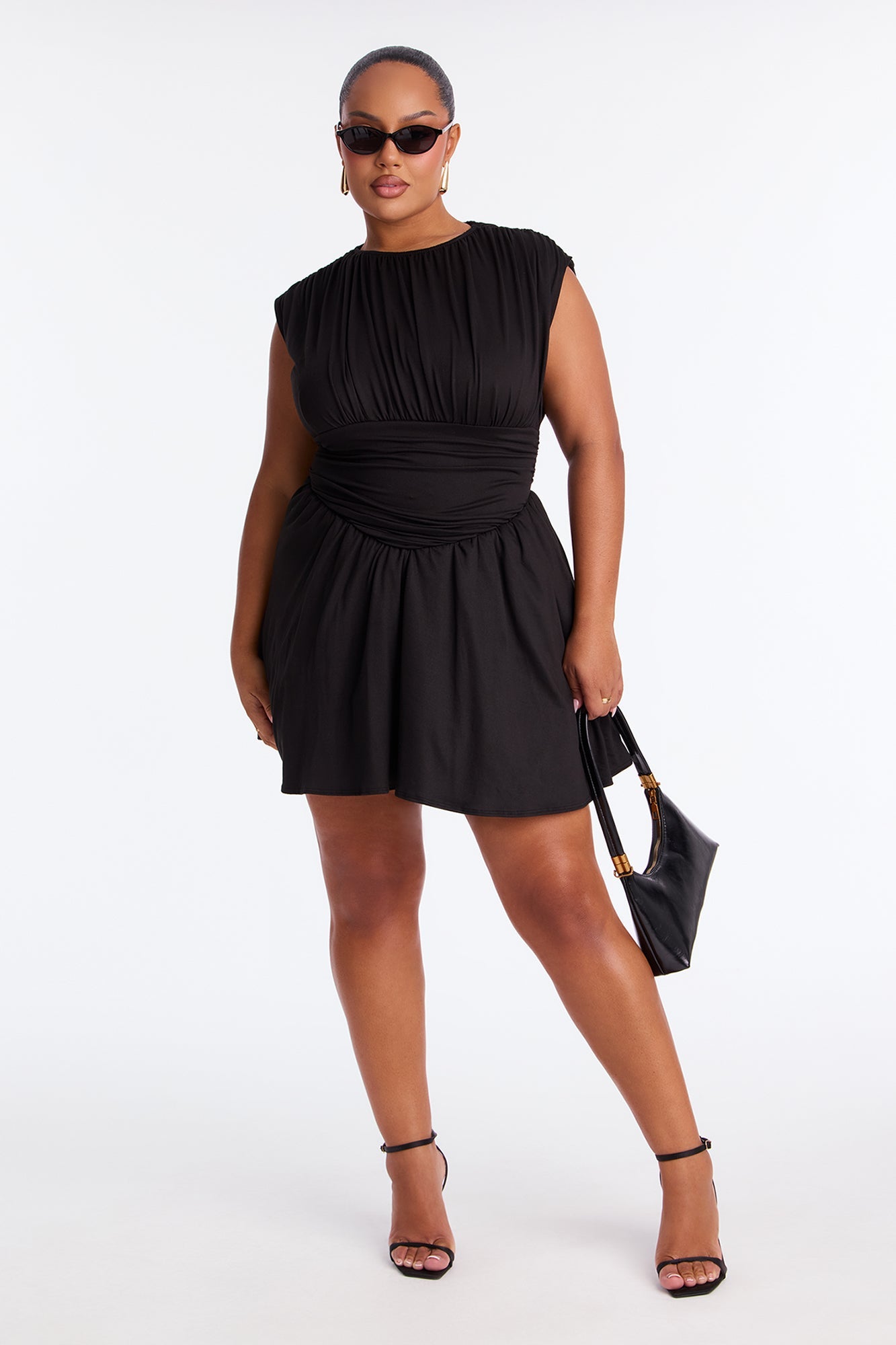 Riley Ruched Sleeveless Mini Dress - Black