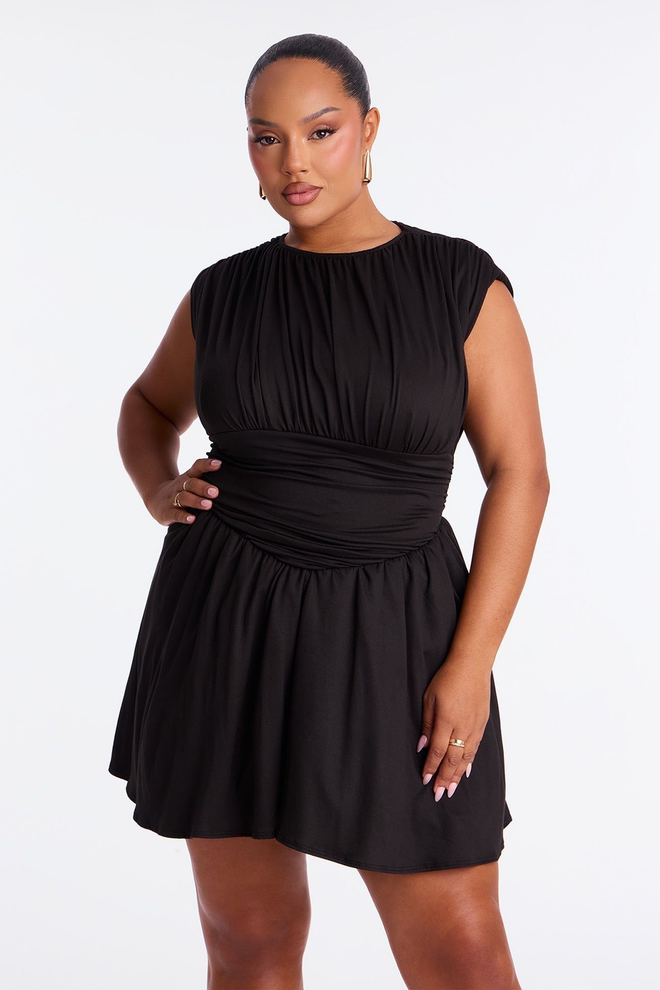 Riley Ruched Sleeveless Mini Dress - Black