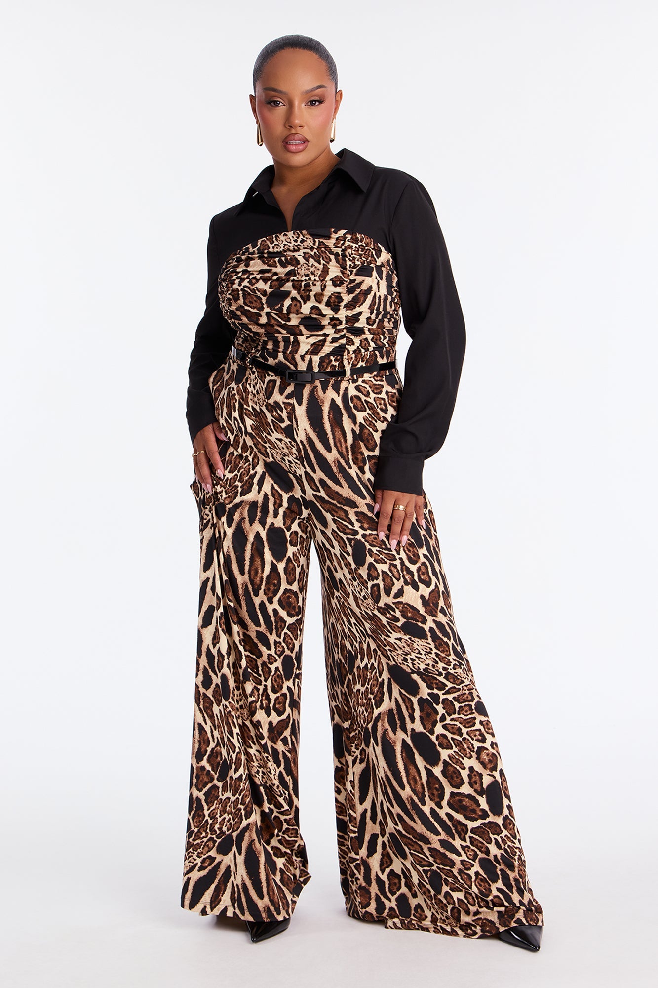 Baddie On The Loose Leopard Print Jumpsuit - Black/combo