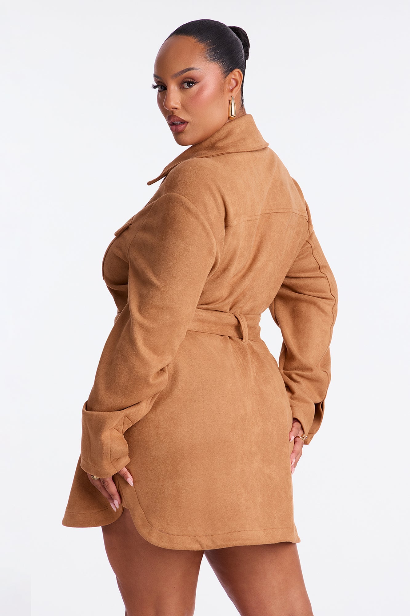 Tessa Tie Waist Faux Suede Mini Dress - Camel