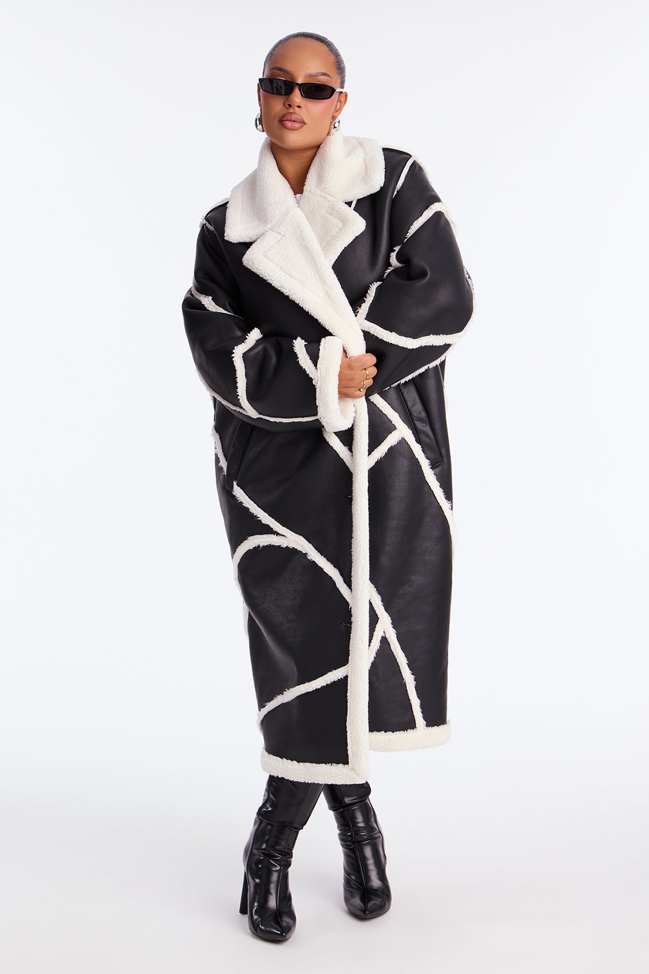 Snowfall Chic Faux Leather Trench Coat - Black