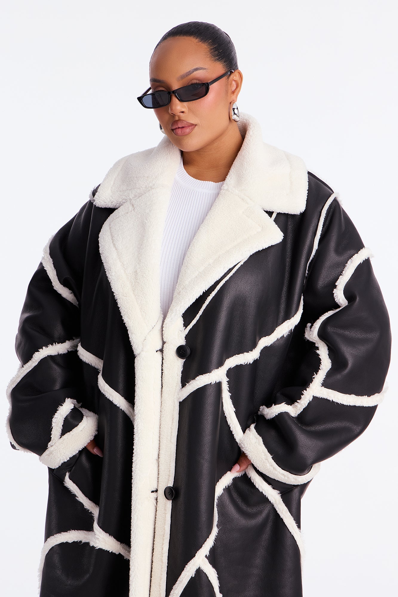 Snowfall Chic Faux Leather Trench Coat - Black