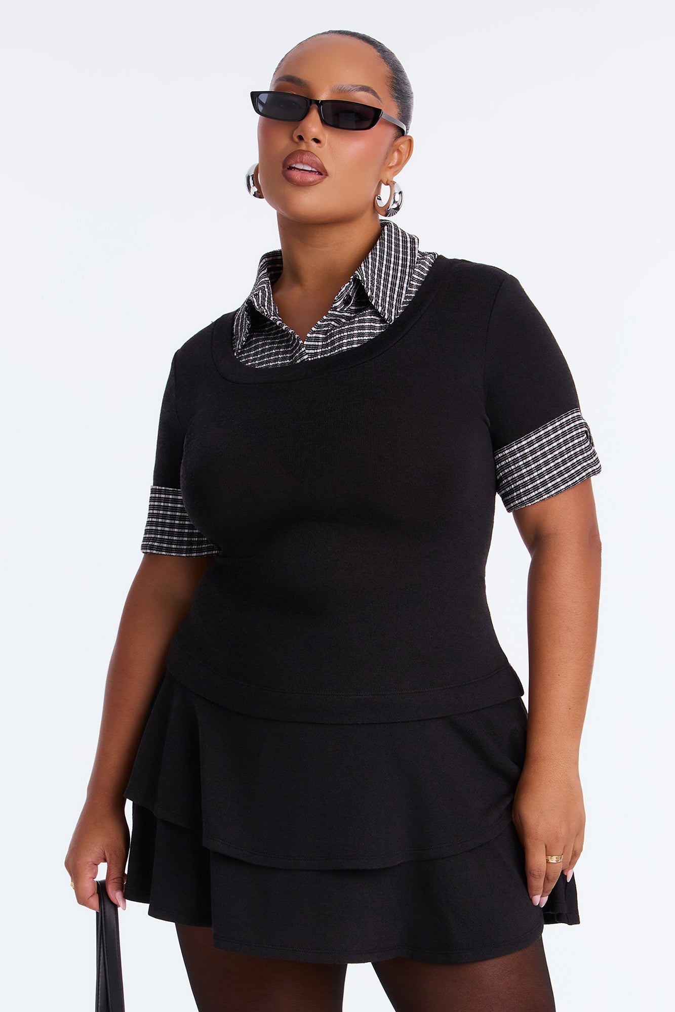 Imogen Collar Ruffle Mini Dress - Black/combo