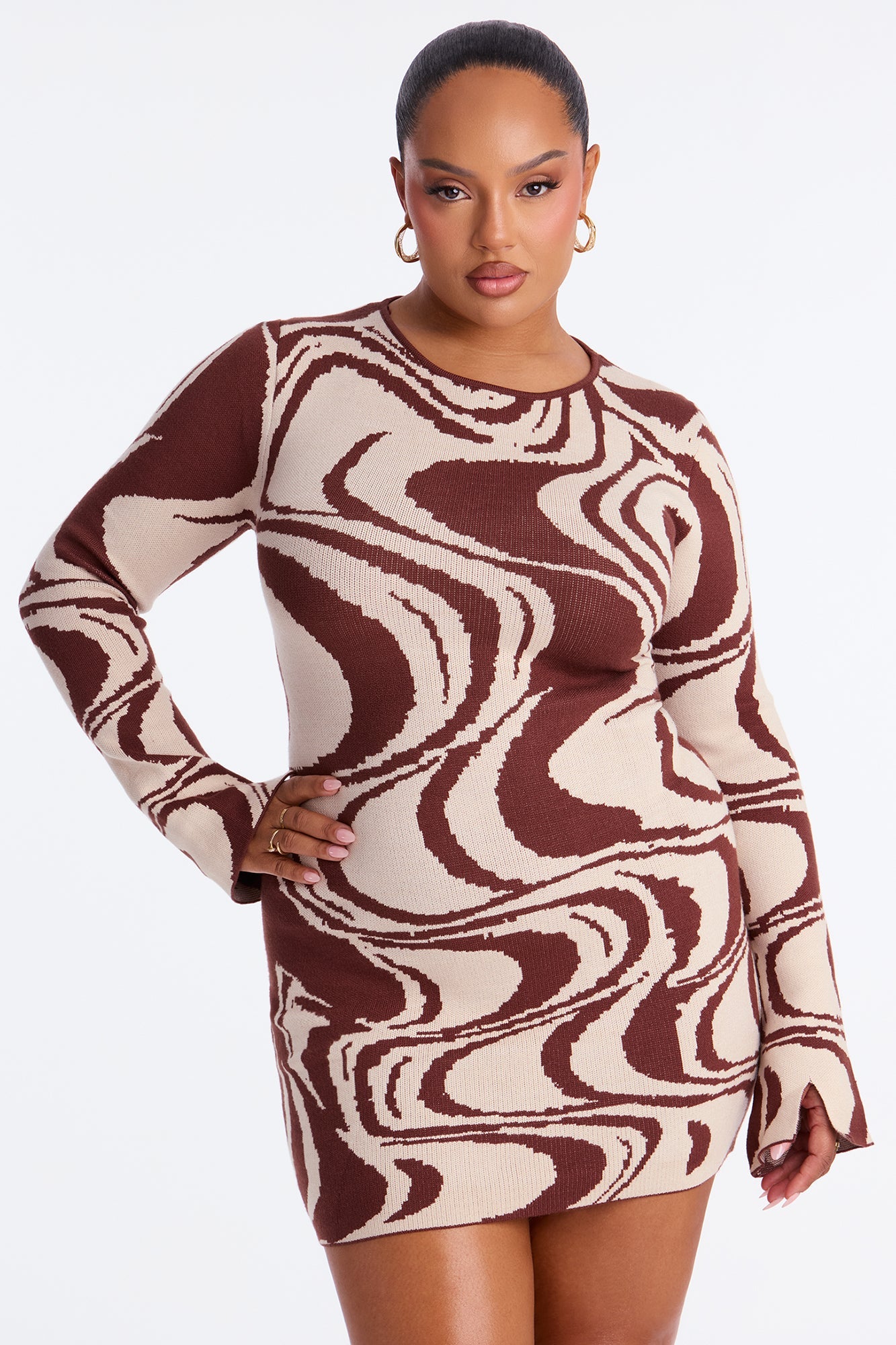 Inner Peace Sweater Mini Dress - Brown/combo