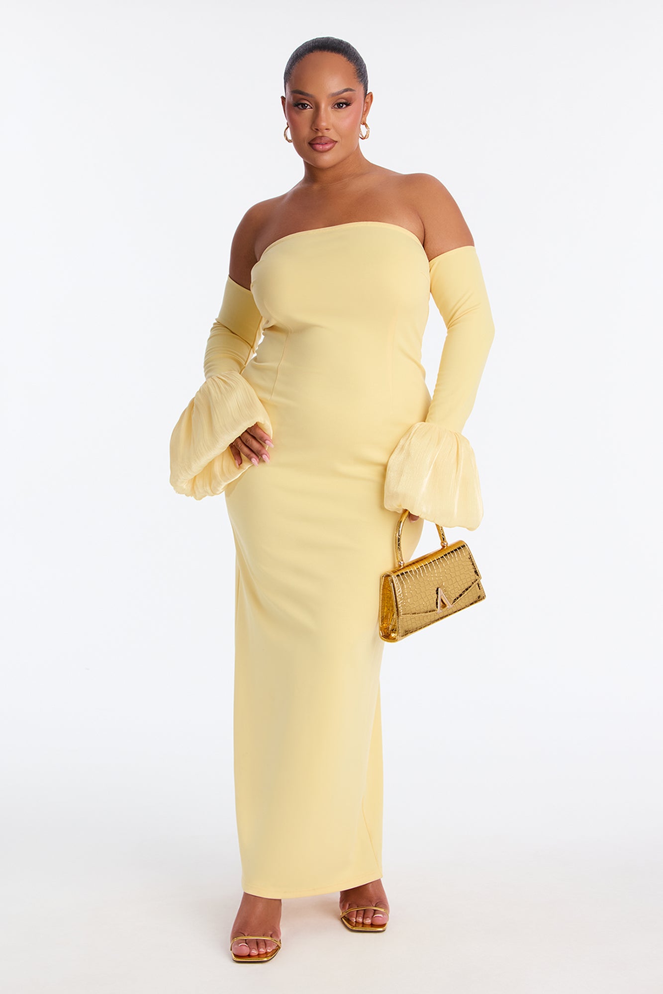 Chic Conflict Off Shoulder Maxi Dress - Butter Yellow