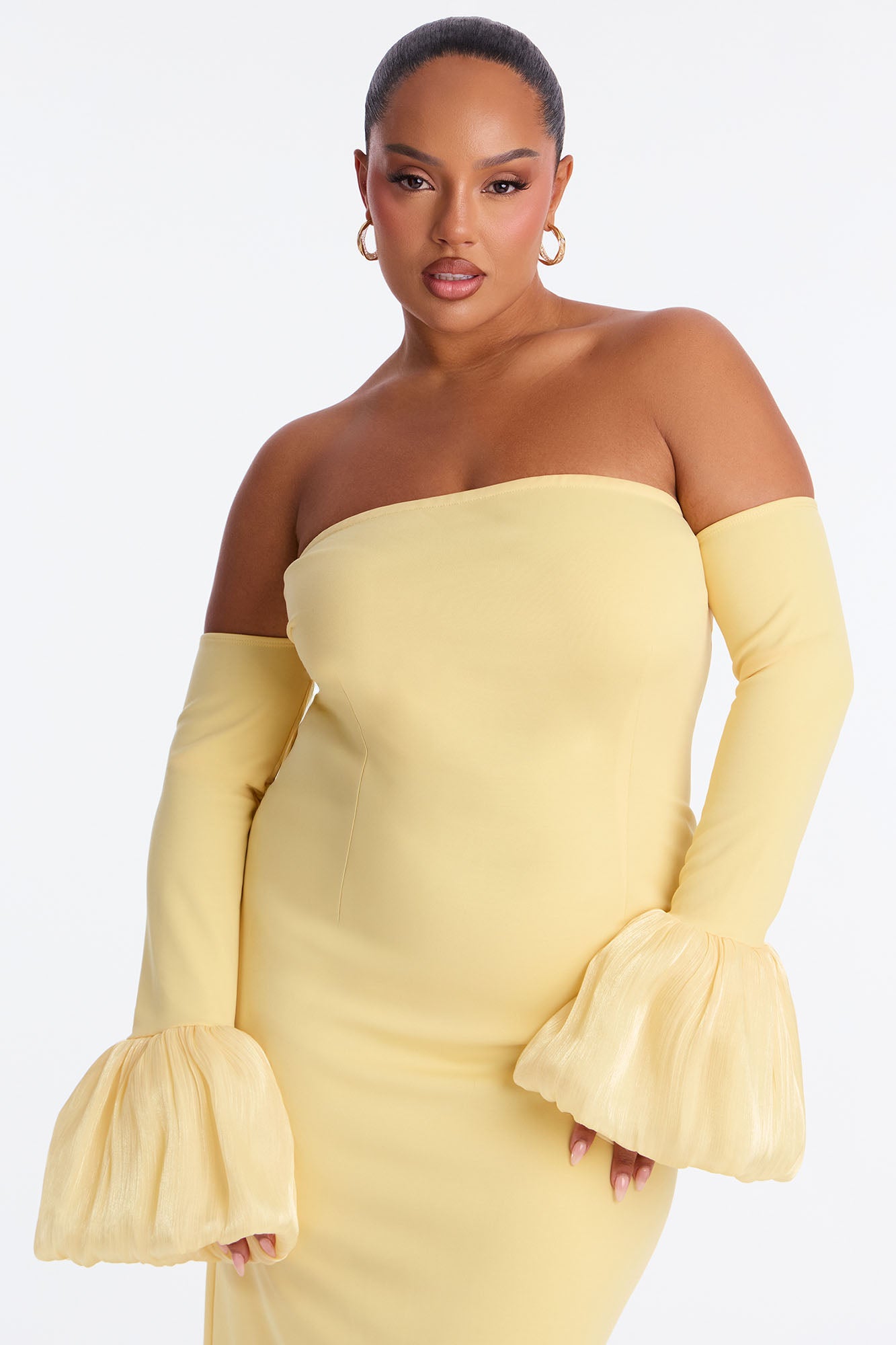 Chic Conflict Off Shoulder Maxi Dress - Butter Yellow