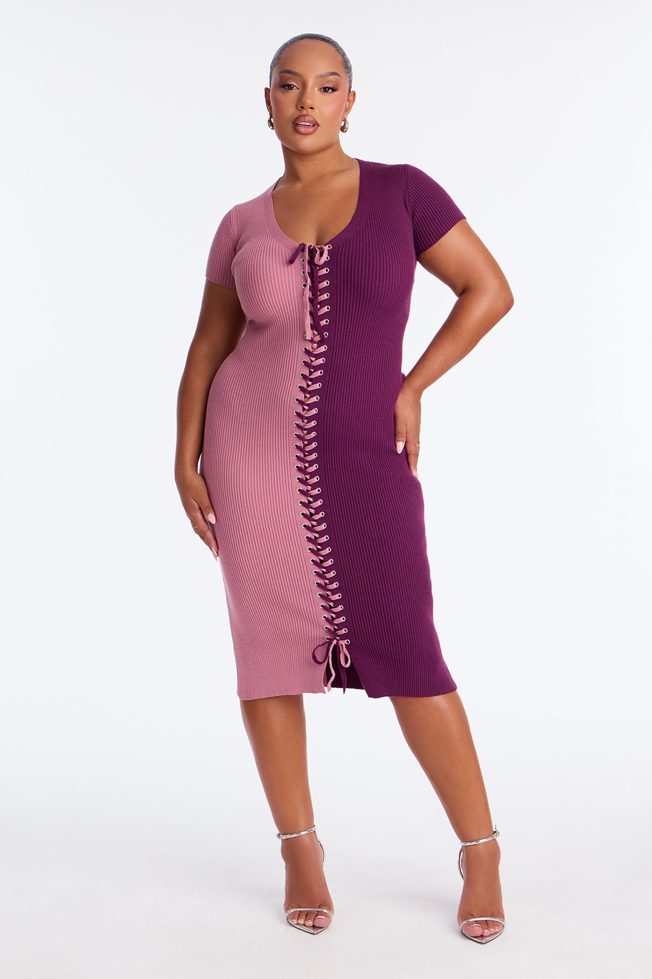 Tied Together Colorblock Sweater Midi Dress - Plum