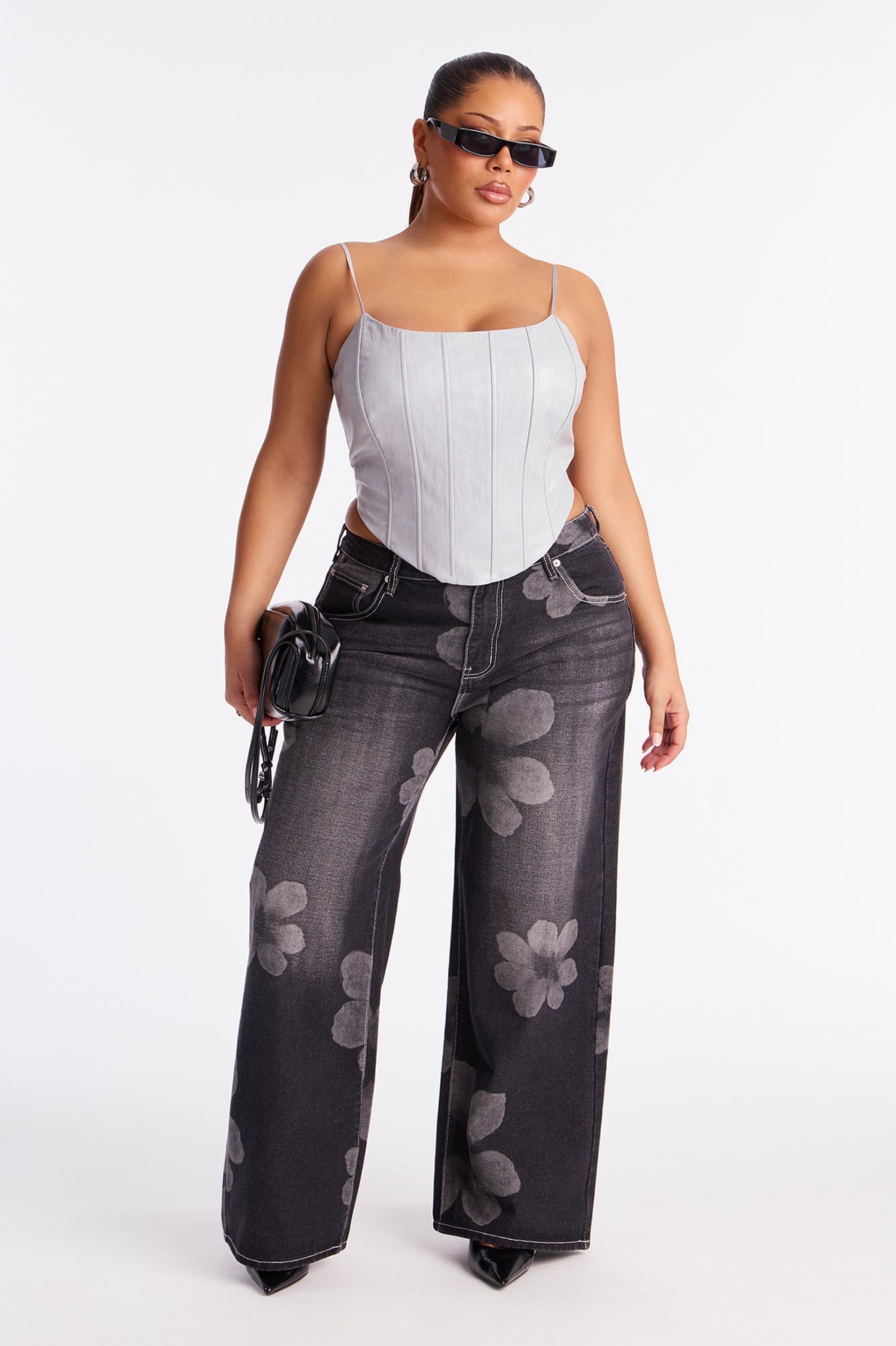 Born To Bloom Baggy Denim Jeans - Black Wash