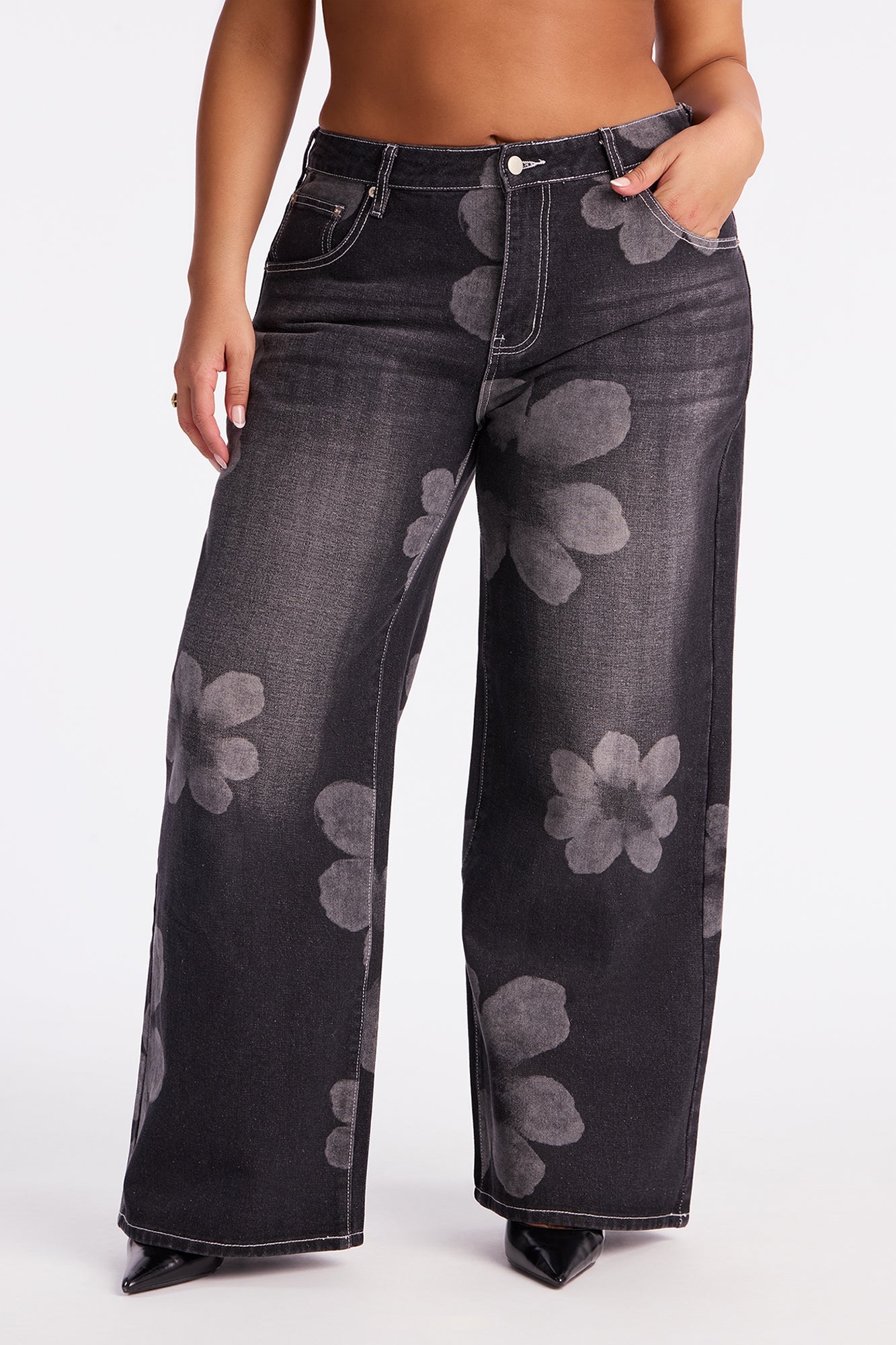 Born To Bloom Baggy Denim Jeans - Black Wash