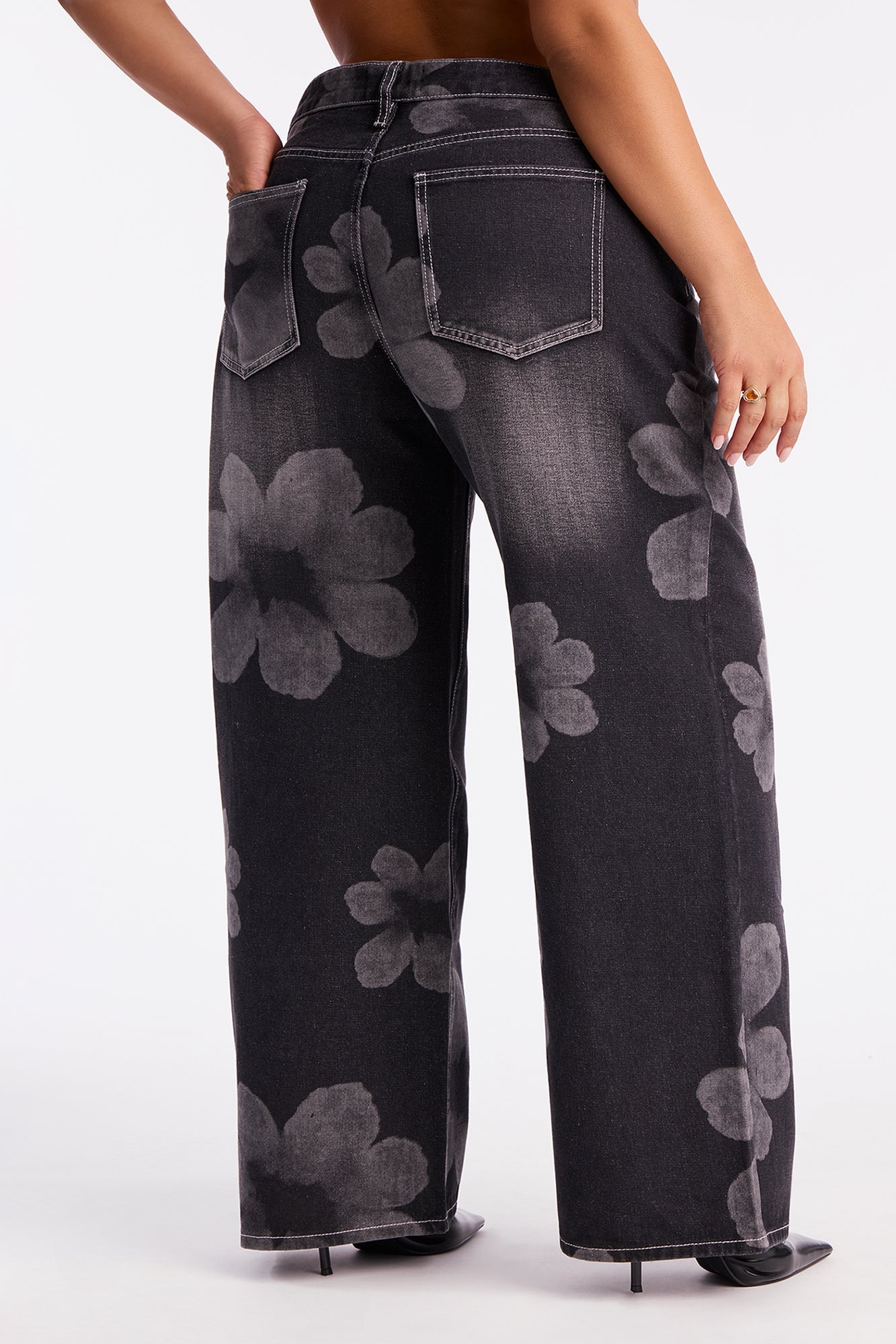 Born To Bloom Baggy Denim Jeans - Black Wash