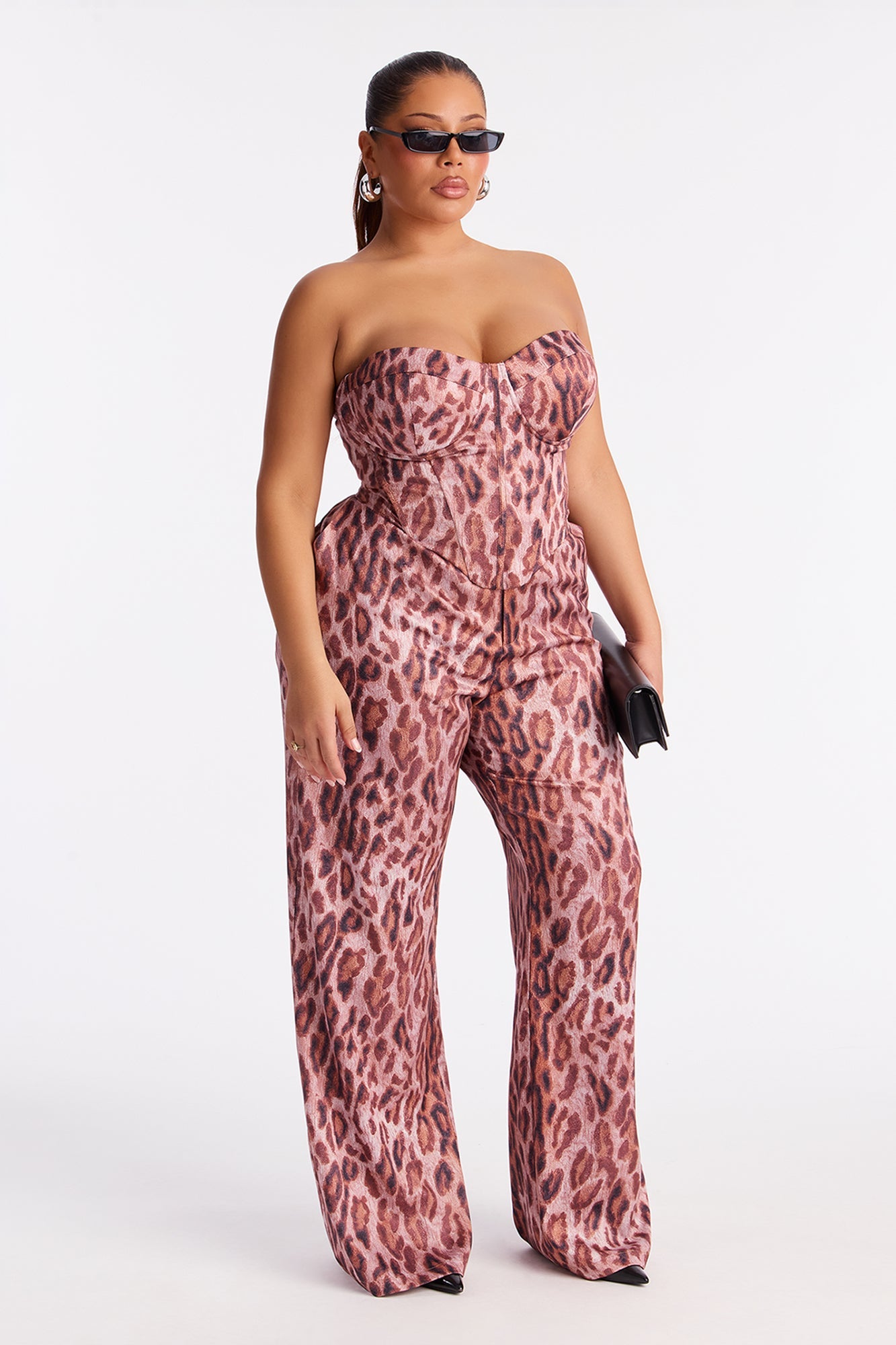 Melania Satin Corset Pant Set - Brown/combo