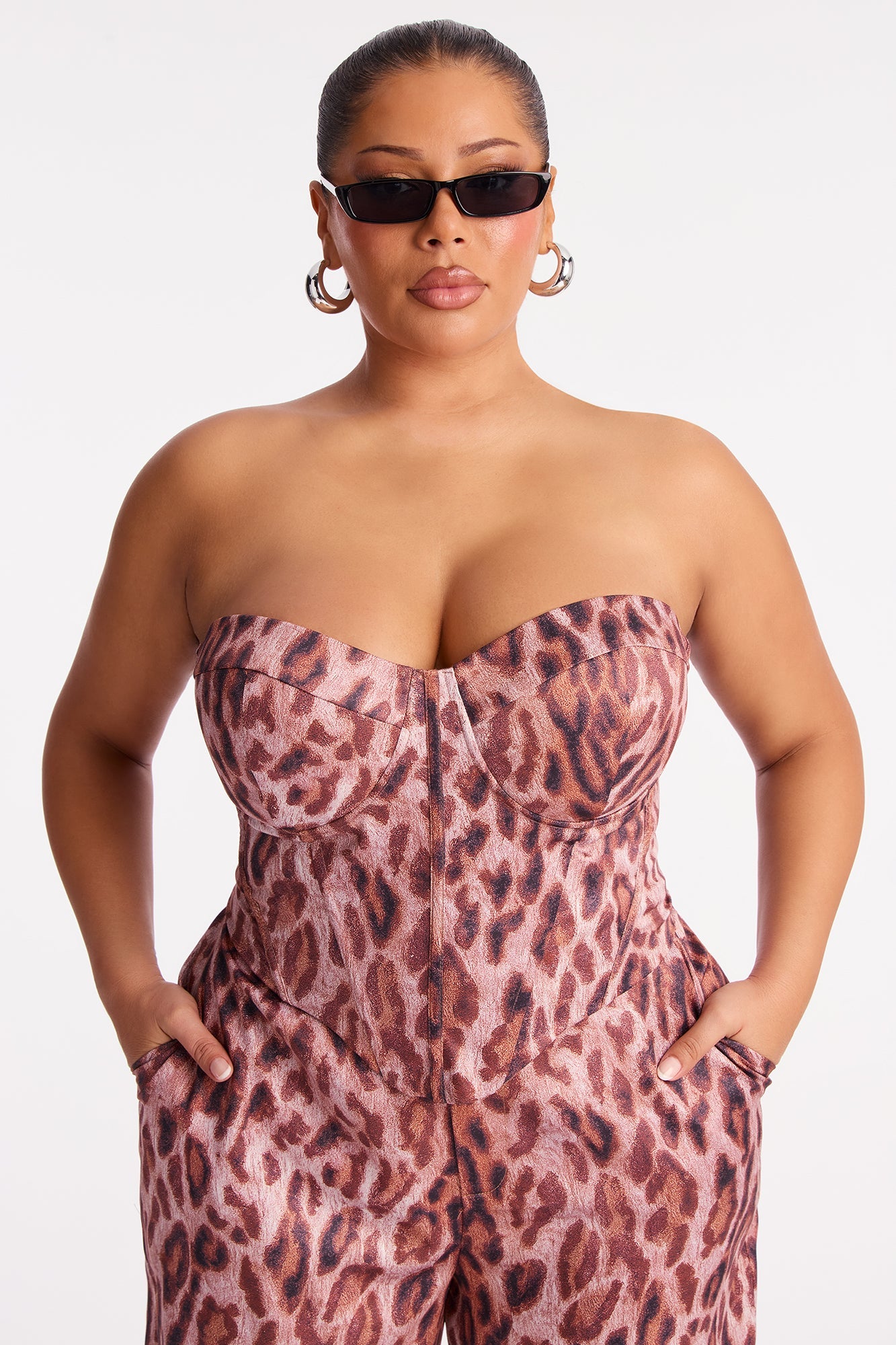 Melania Satin Corset Pant Set - Brown/combo