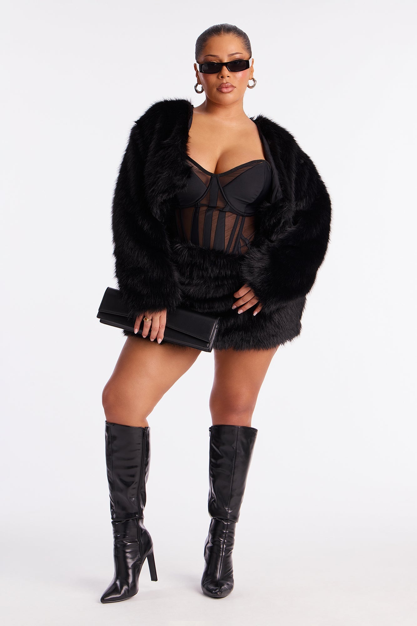 Fiona Faux Fur Mini Skirt Set - Black