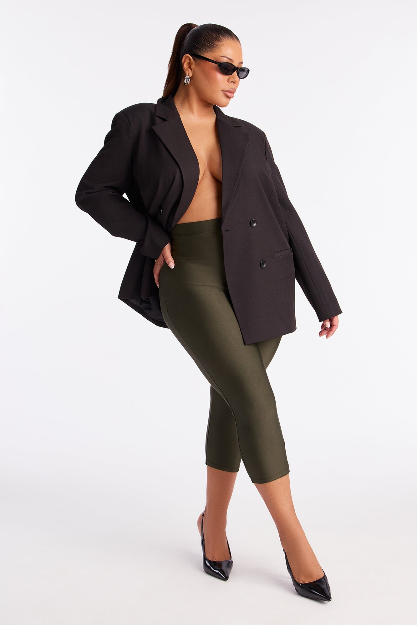 Nikole High Rise Tricot Capri Legging - Dark Olive