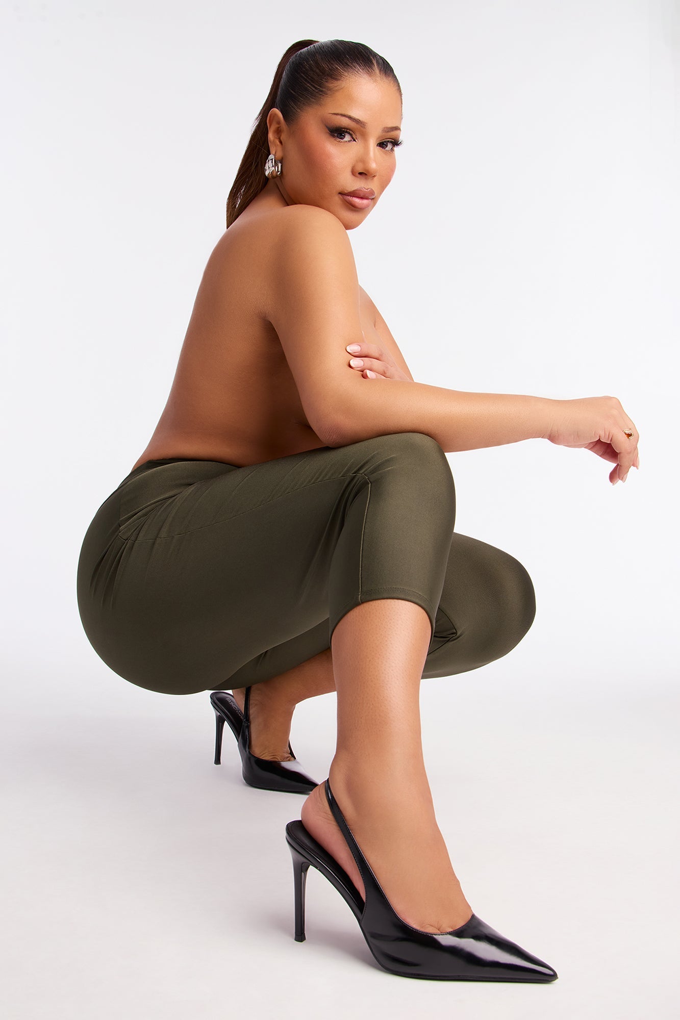 Nikole High Rise Tricot Capri Legging - Dark Olive