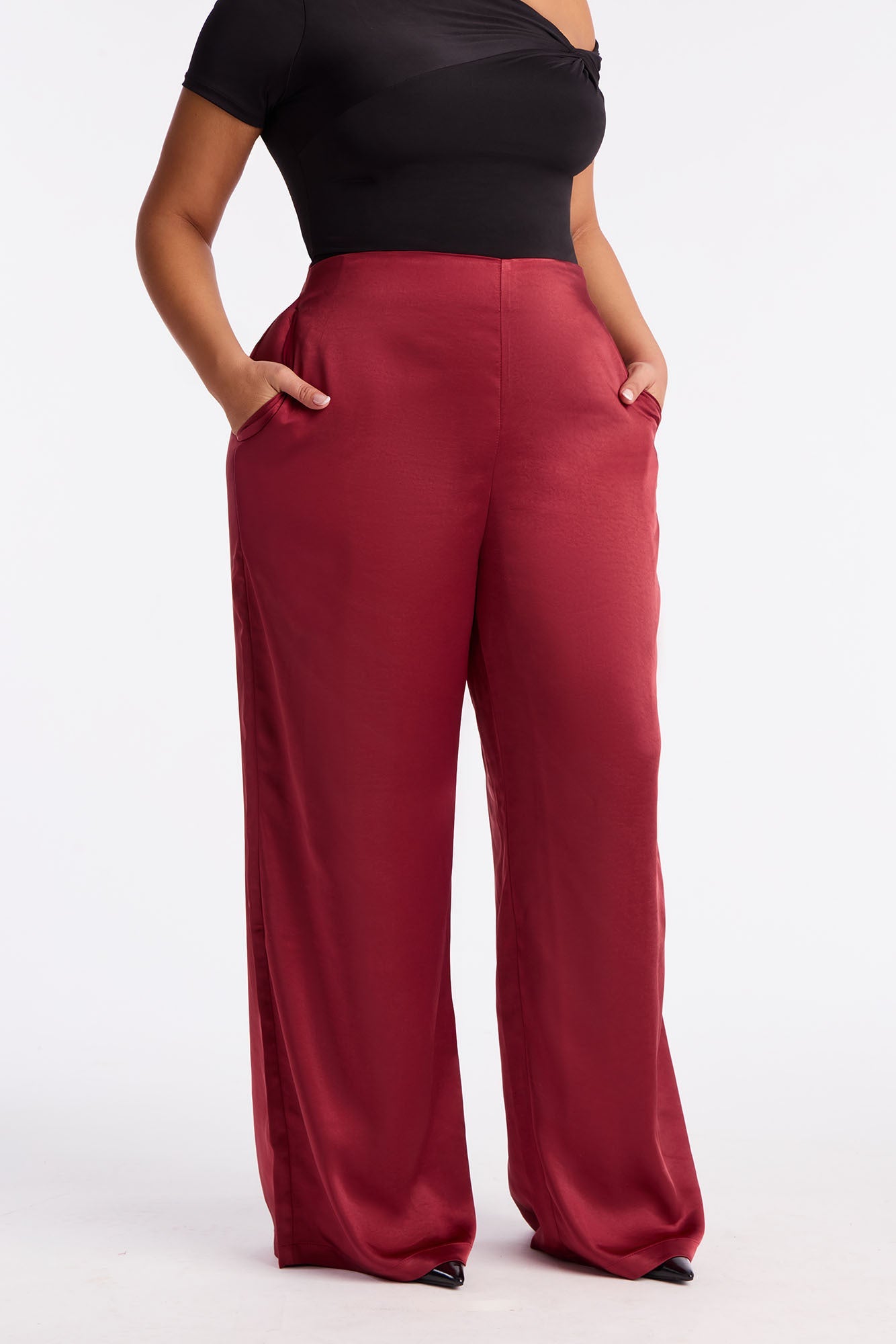 Delicate Desire Satin Wide Leg Pant 33 - Burgundy