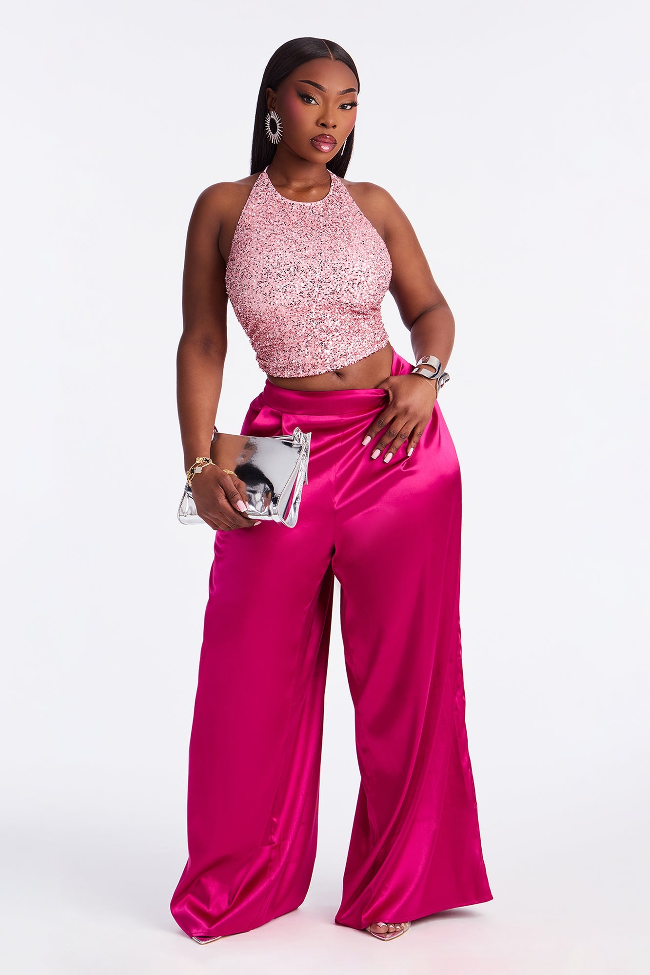 Heather Sequin Halter Top - Rose