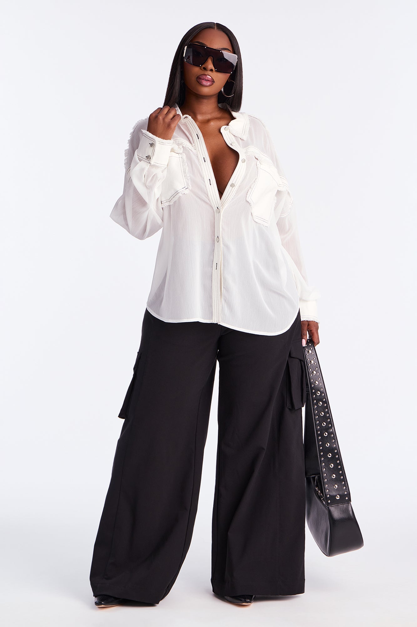 It's A Denim Thing Chiffon Shirt - White