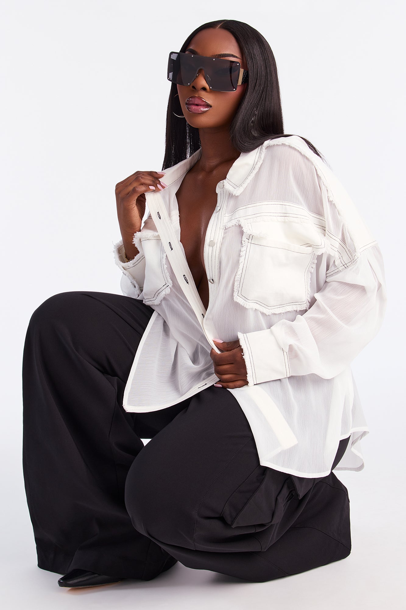 It's A Denim Thing Chiffon Shirt - White