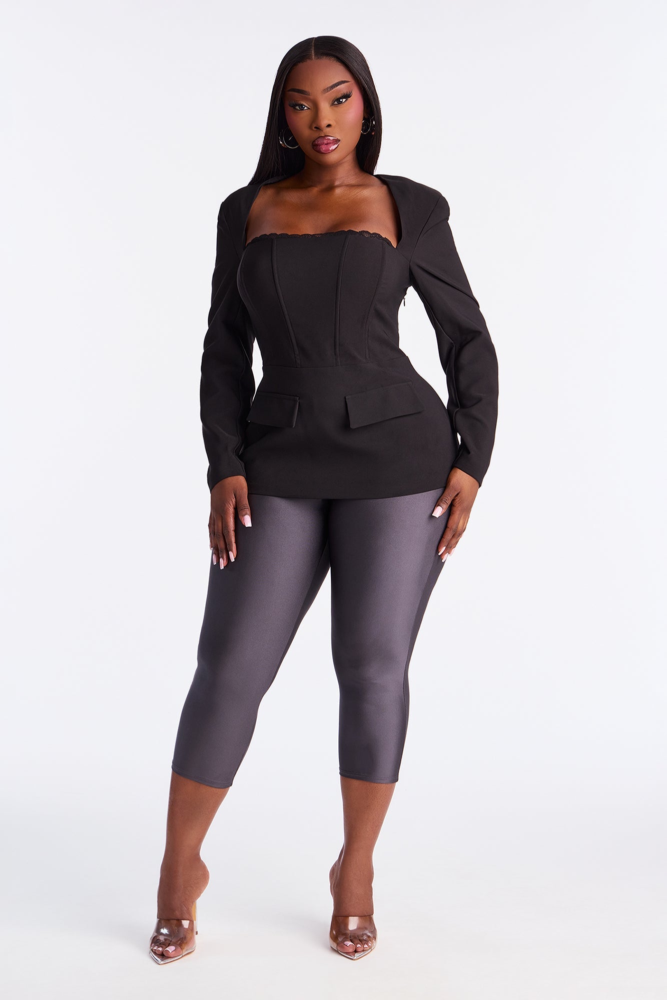 Nikole High Rise Tricot Capri Legging - Charcoal