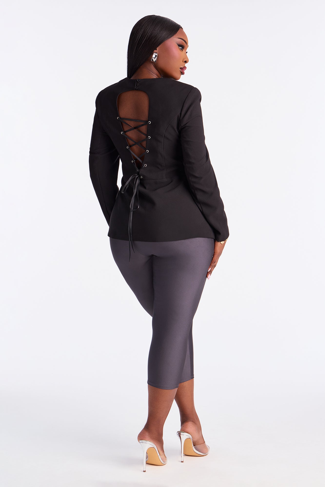 Nikole High Rise Tricot Capri Legging - Charcoal