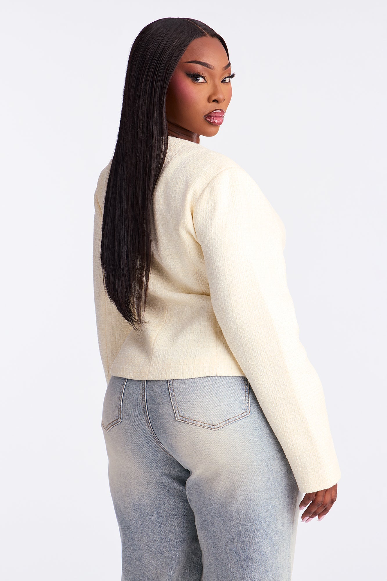 Poised With Grace Tweed Blazer - Cream