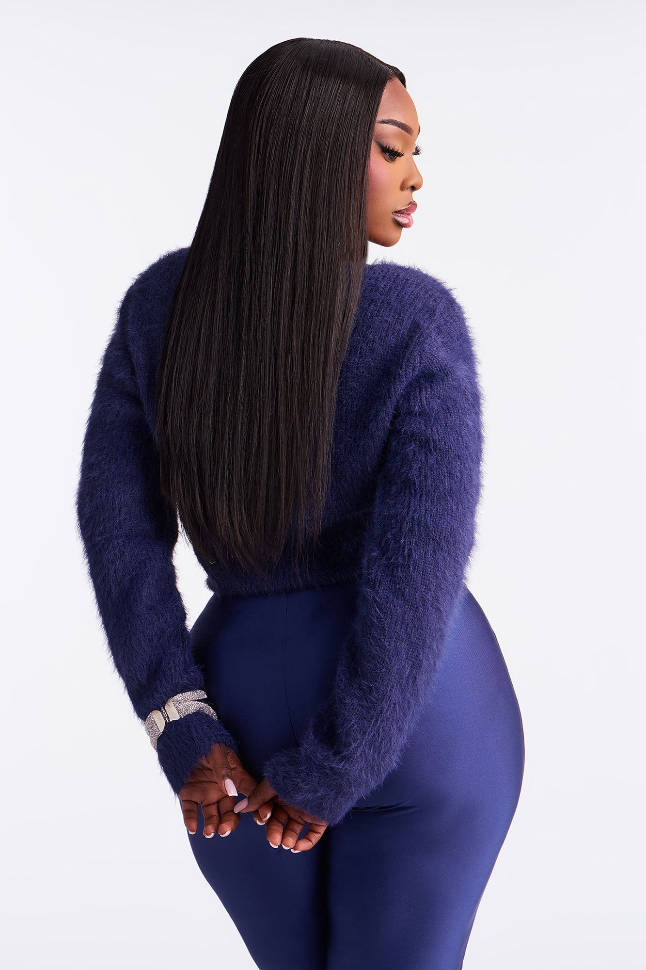 Sweet Lemonade Fuzzy Sweater Top - Navy