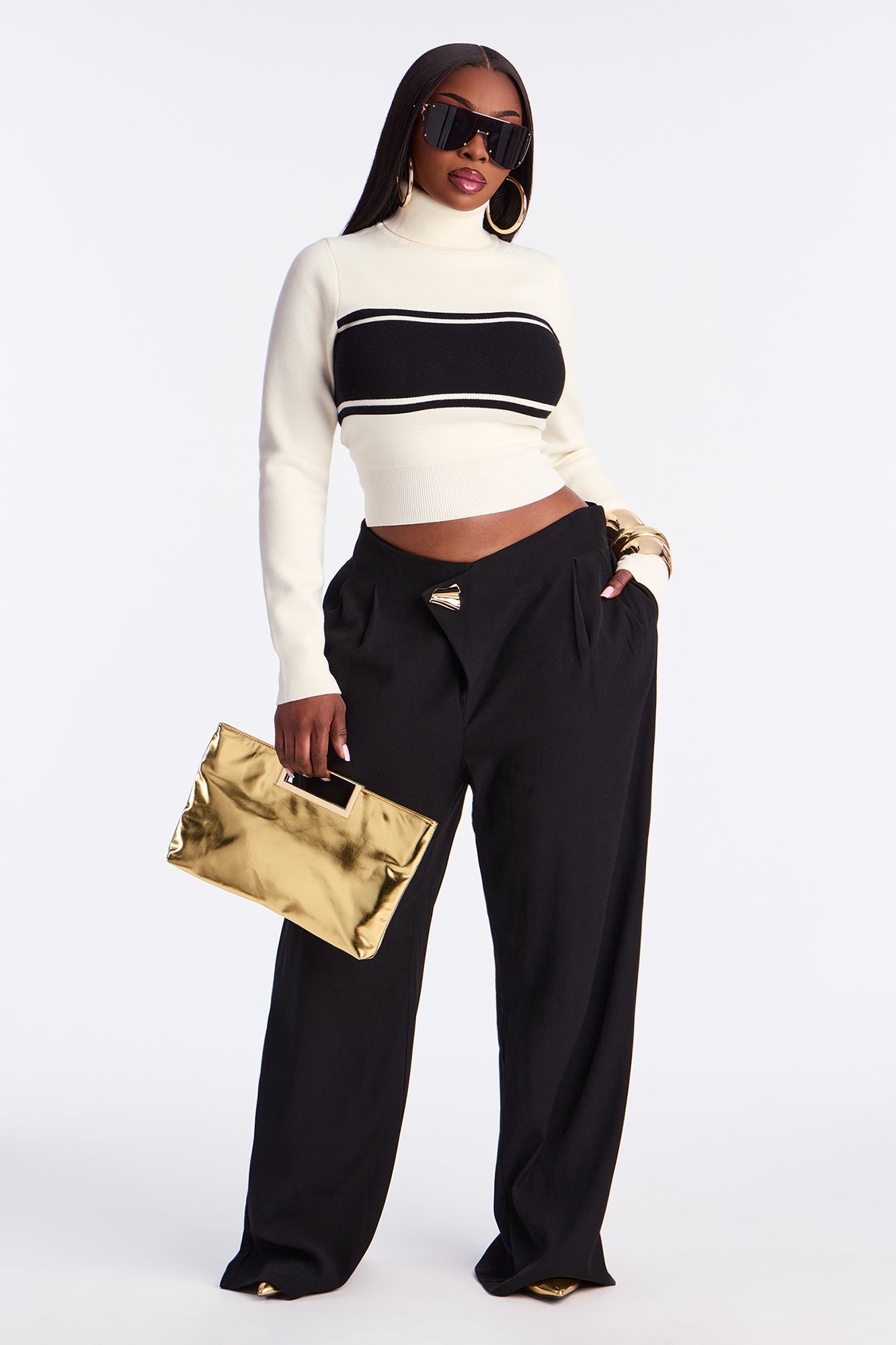 Sloane Wrap Front Trouser Pant 32″ - Black