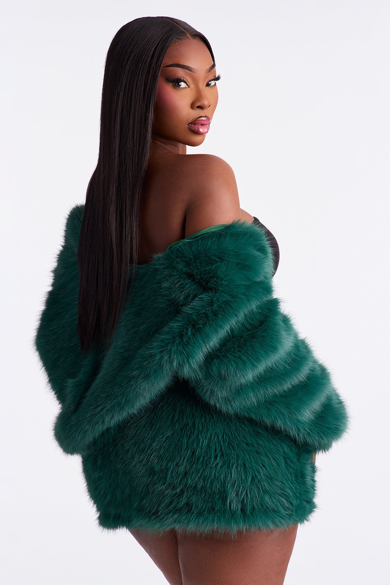 Fiona Faux Fur Mini Skirt Set - Hunter Green