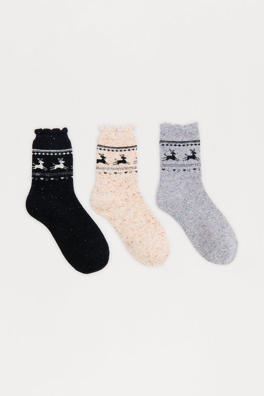 Deer Diary 3 Pack Socks - Multi Color