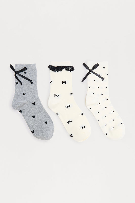 Bows And Whistles 3 Pack Sock Set - Ivory/combo