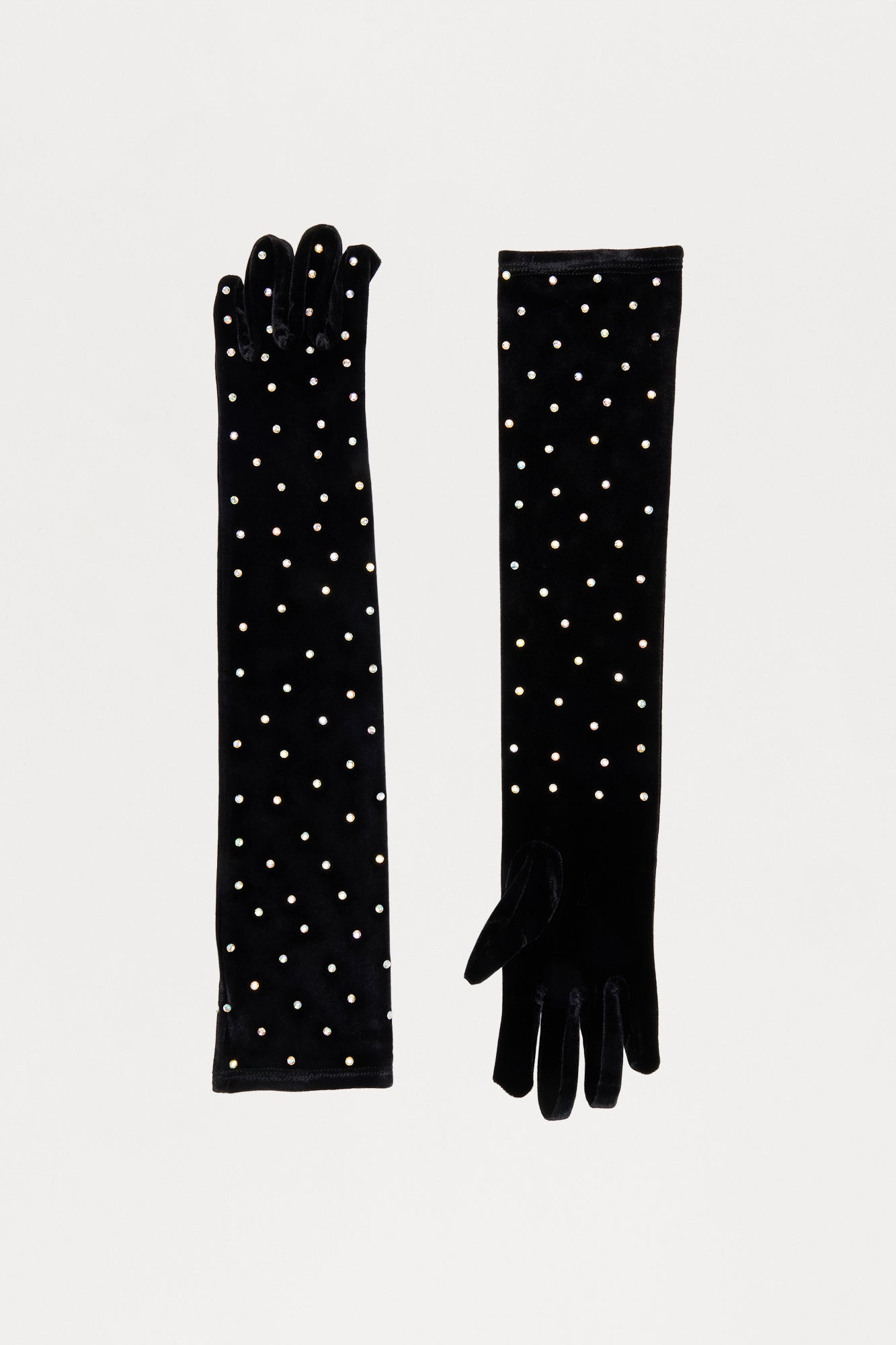 All The Glitz Rhinestone Gloves - Black