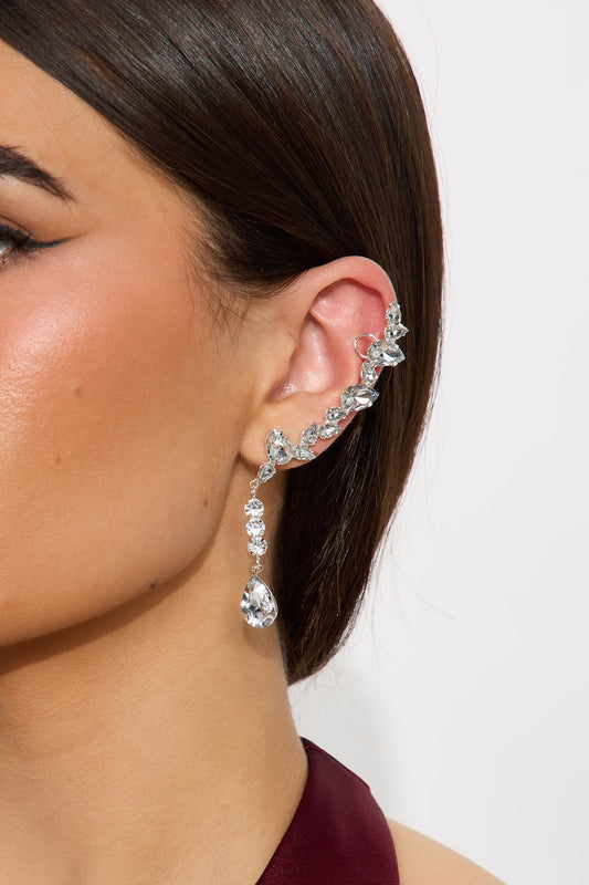 Iced Out 2 Piece Ear Cuff Set - Silver