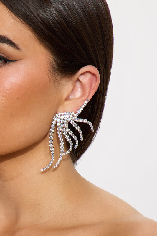 Rhinestone Abstract Dreams Drop Earrings - Silver