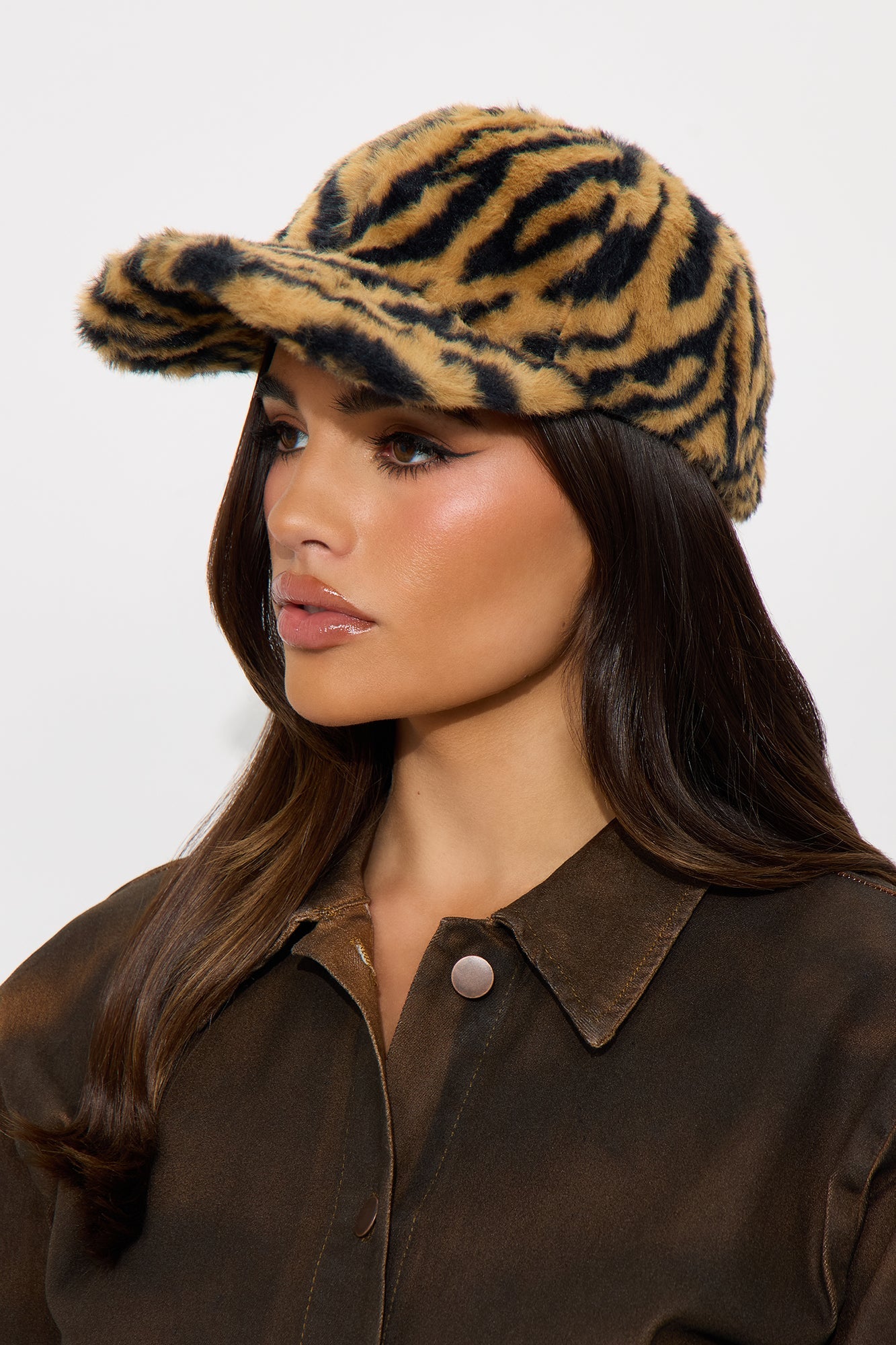 Striking Pose Faux Fur Baseball Hat - Brown/combo