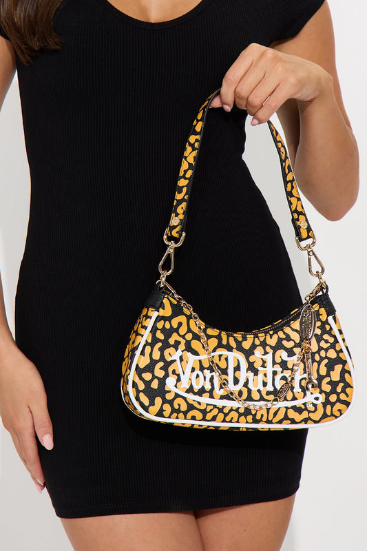 Cheetah Guuurl Faux Leather Von Dutch Shoulder Bag - Orange/combo