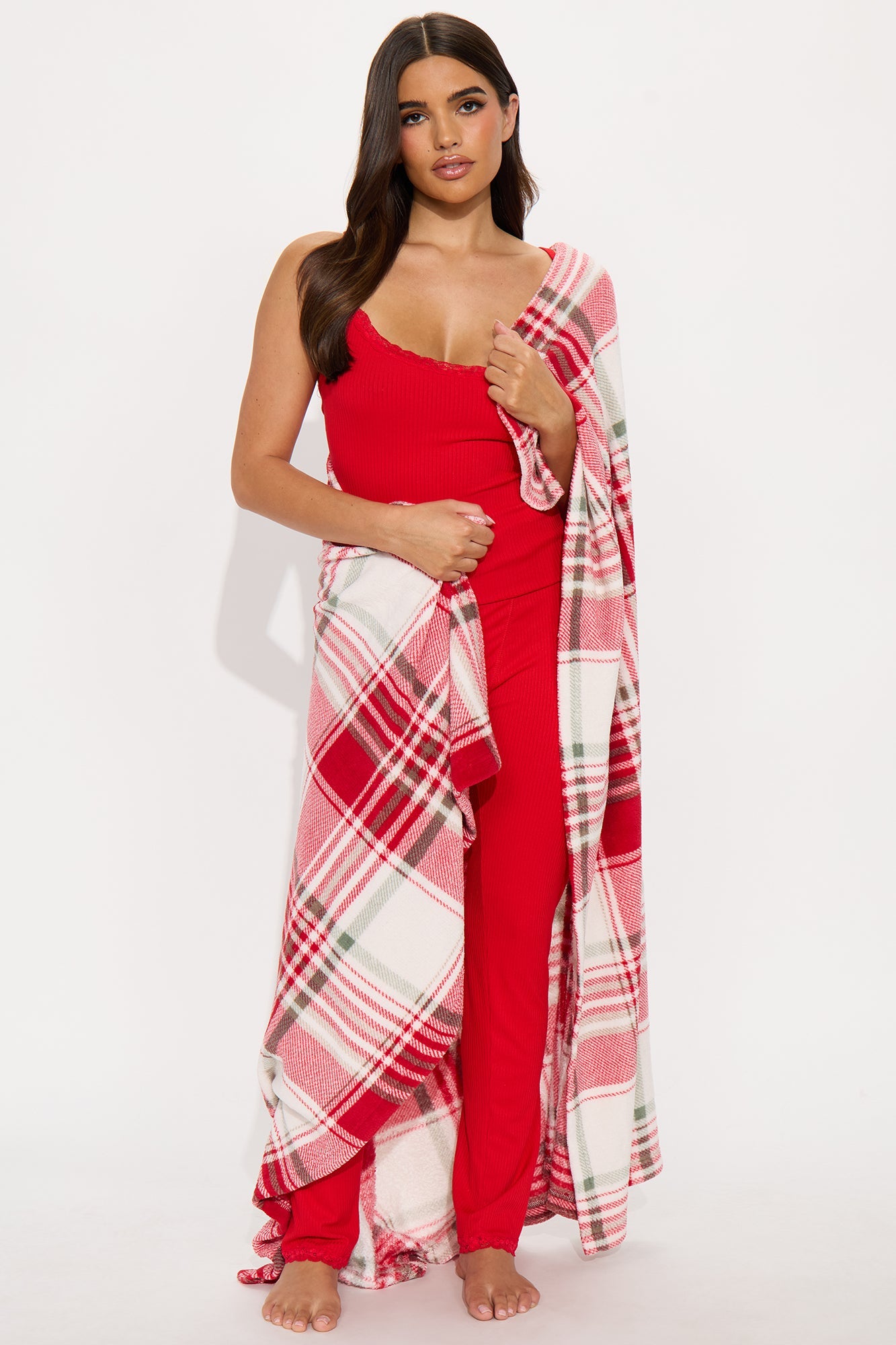 Christmas Morning Plush Blanket - Red/combo