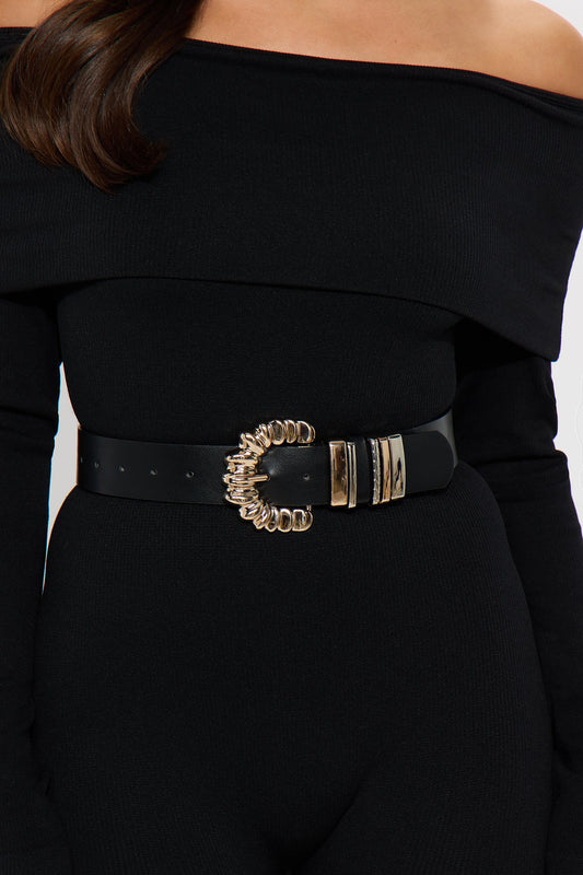 To The Moon Faux Leather Belt - Black/Gold