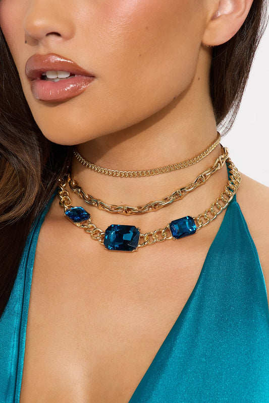 Gala Season Choker Necklace - Gold/Blue